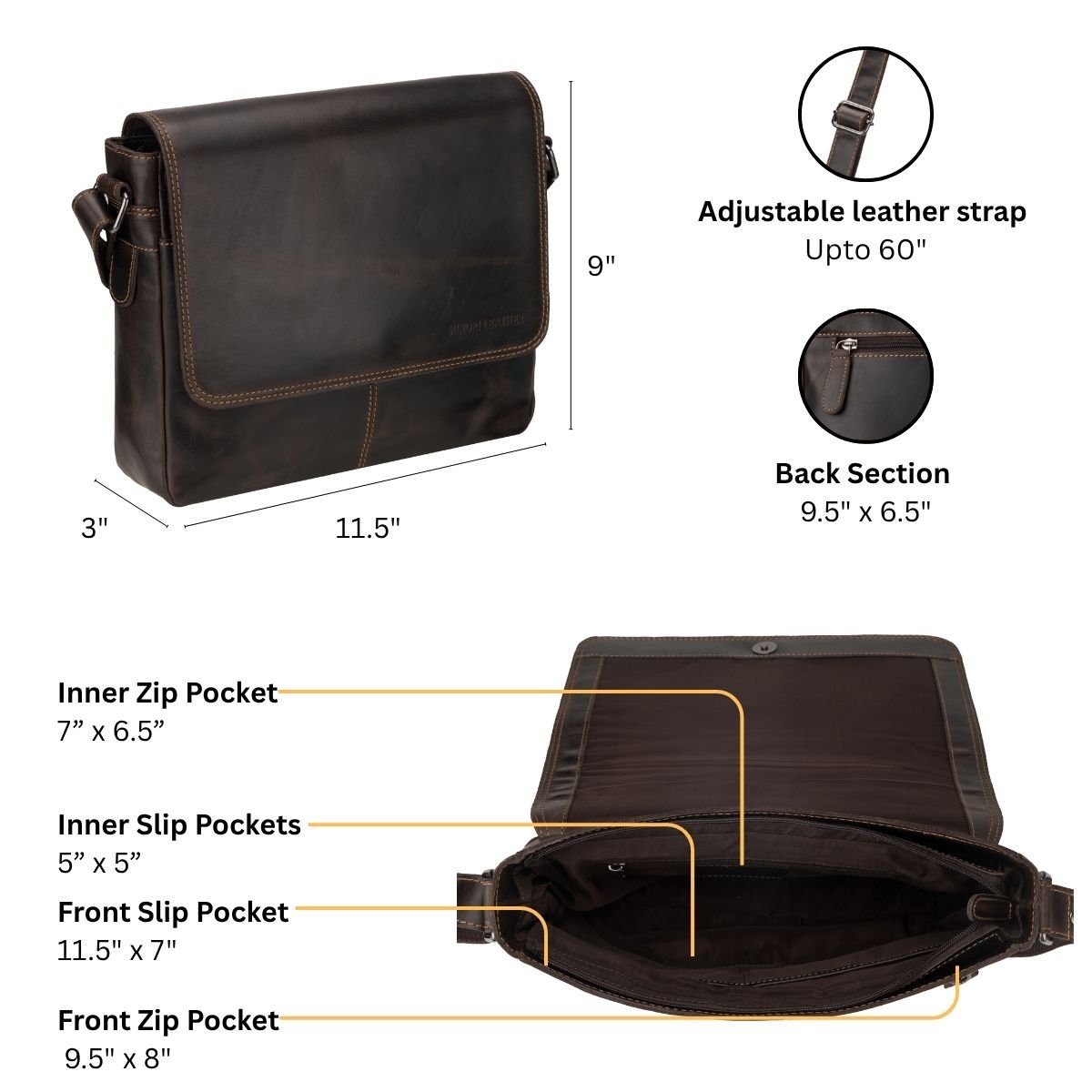 Austin Leather Satchel Bag 11" – Unisex – Brown - Minori Leather