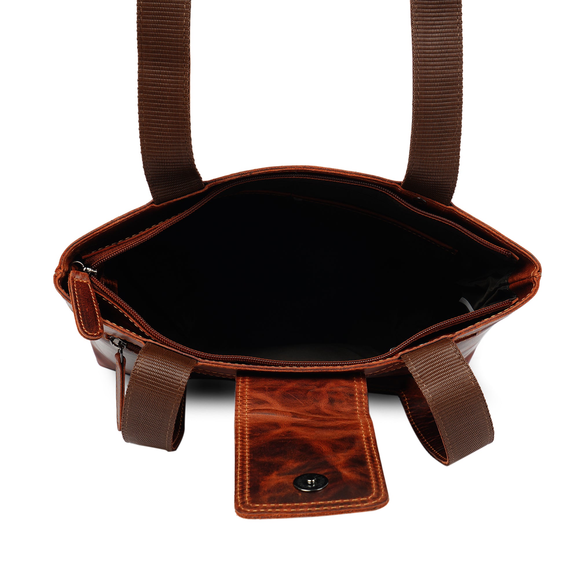 Minori Leather Bennett leather shoulder tote bag in chestnut with sturdy handles and spacious interior.
