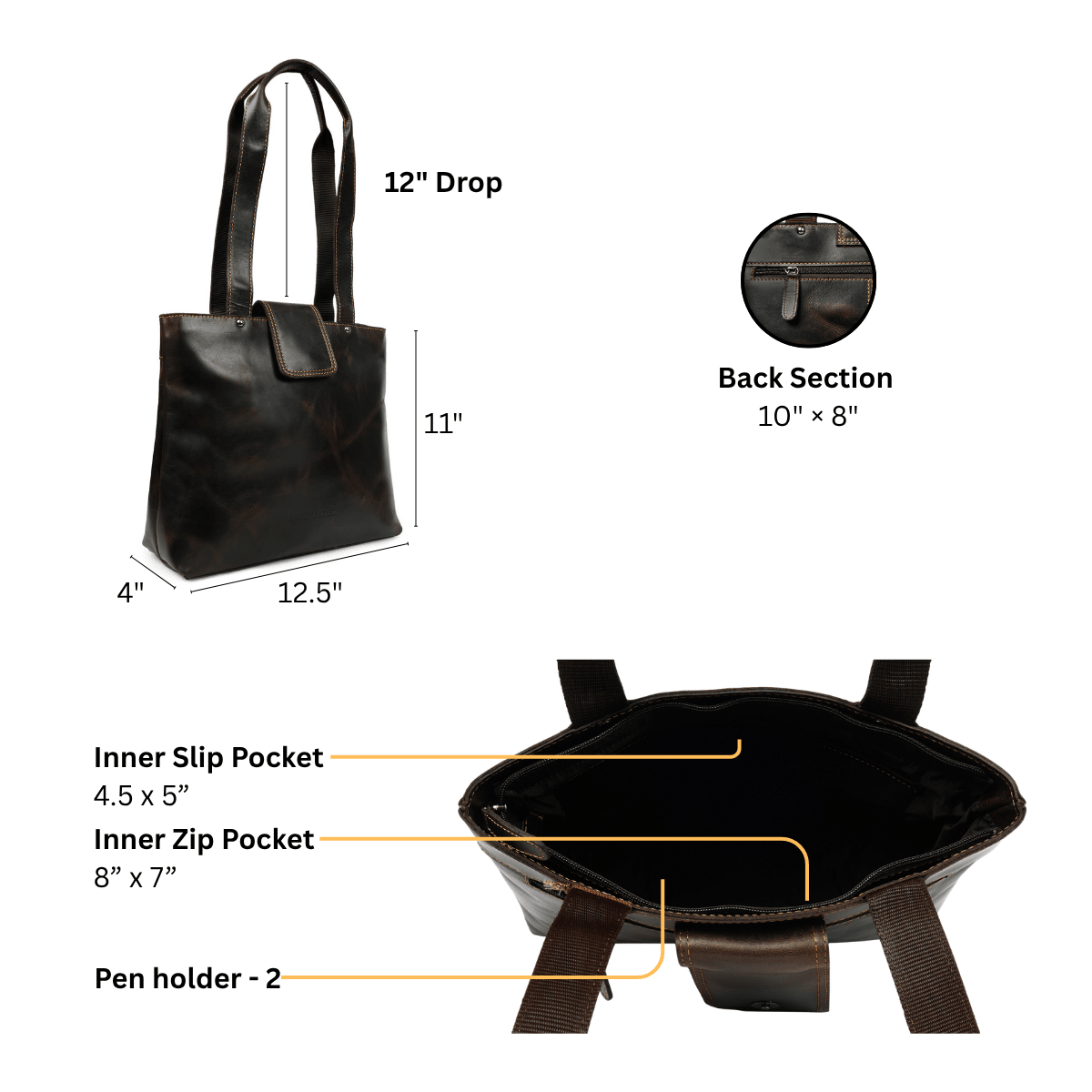 Brown Bennett leather tote bag by Minori Leather, stylish shoulder bag with sleek design and sturdy handles.