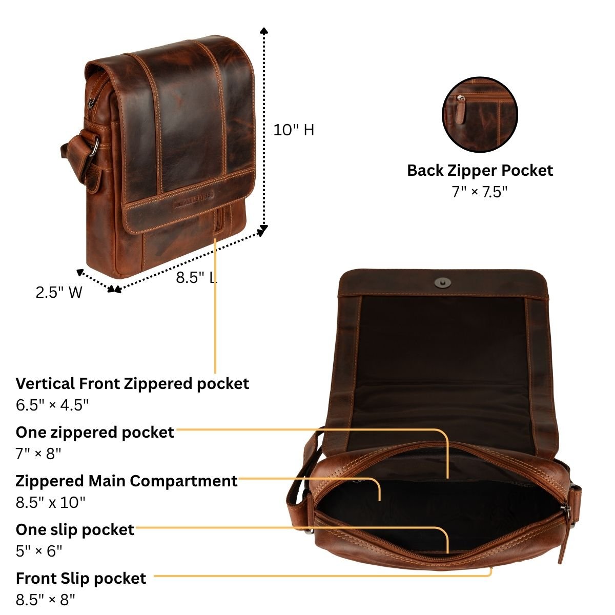Boulder Leather Crossbody Bag in Chestnut - Minori Leather