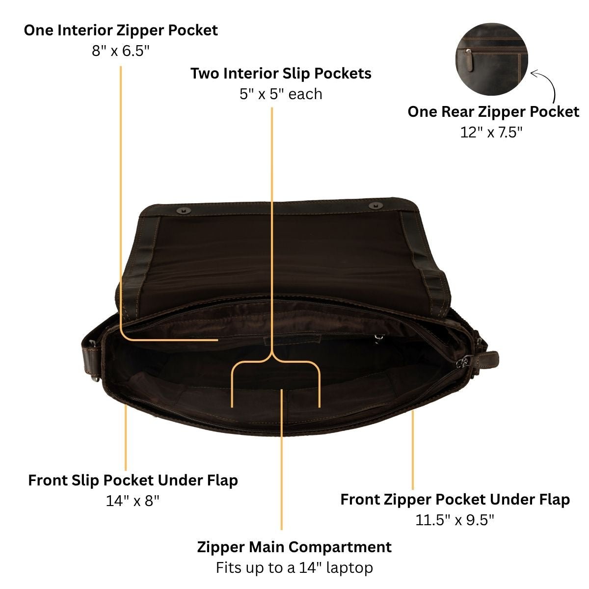 Bristol Leather Laptop Messenger Bag 14 Inch – Unisex – Brown - Minori Leather