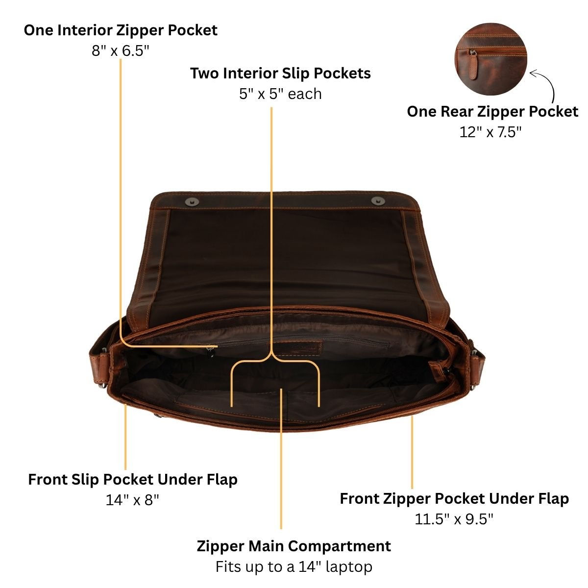 Bristol Leather Laptop Messenger Bag 14 Inch – Unisex – Chestnut - Minori Leather