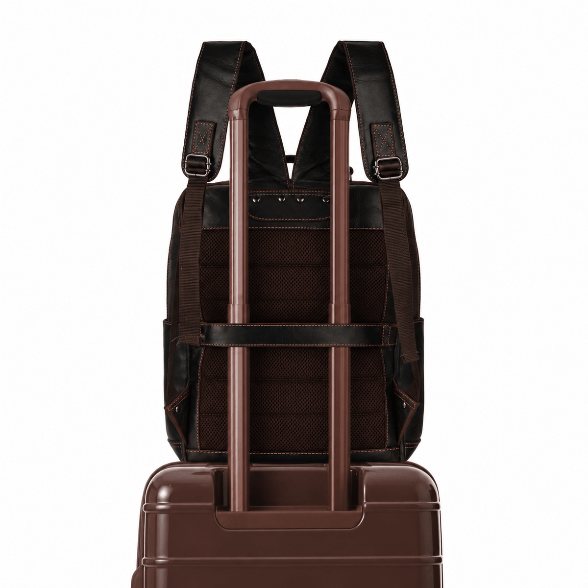 Brown Orlando Leather Backpack by Minori Leather, 16-inch unisex backpack with sturdy leather construction and adjustable straps.