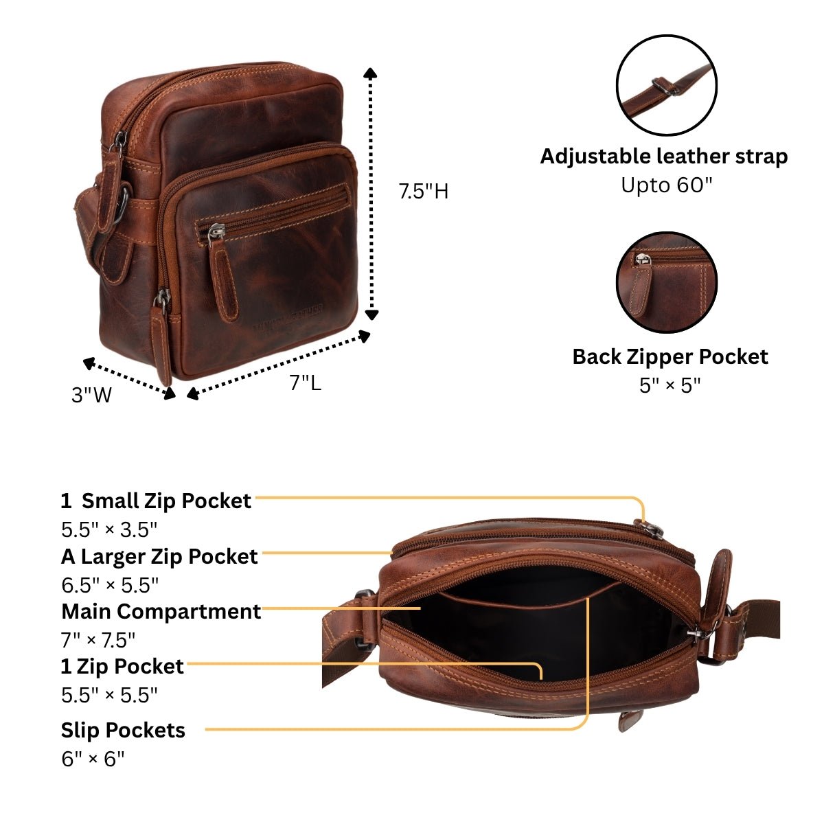 Cove Leather Crossbody Bag in Chestnut - Minori Leather
