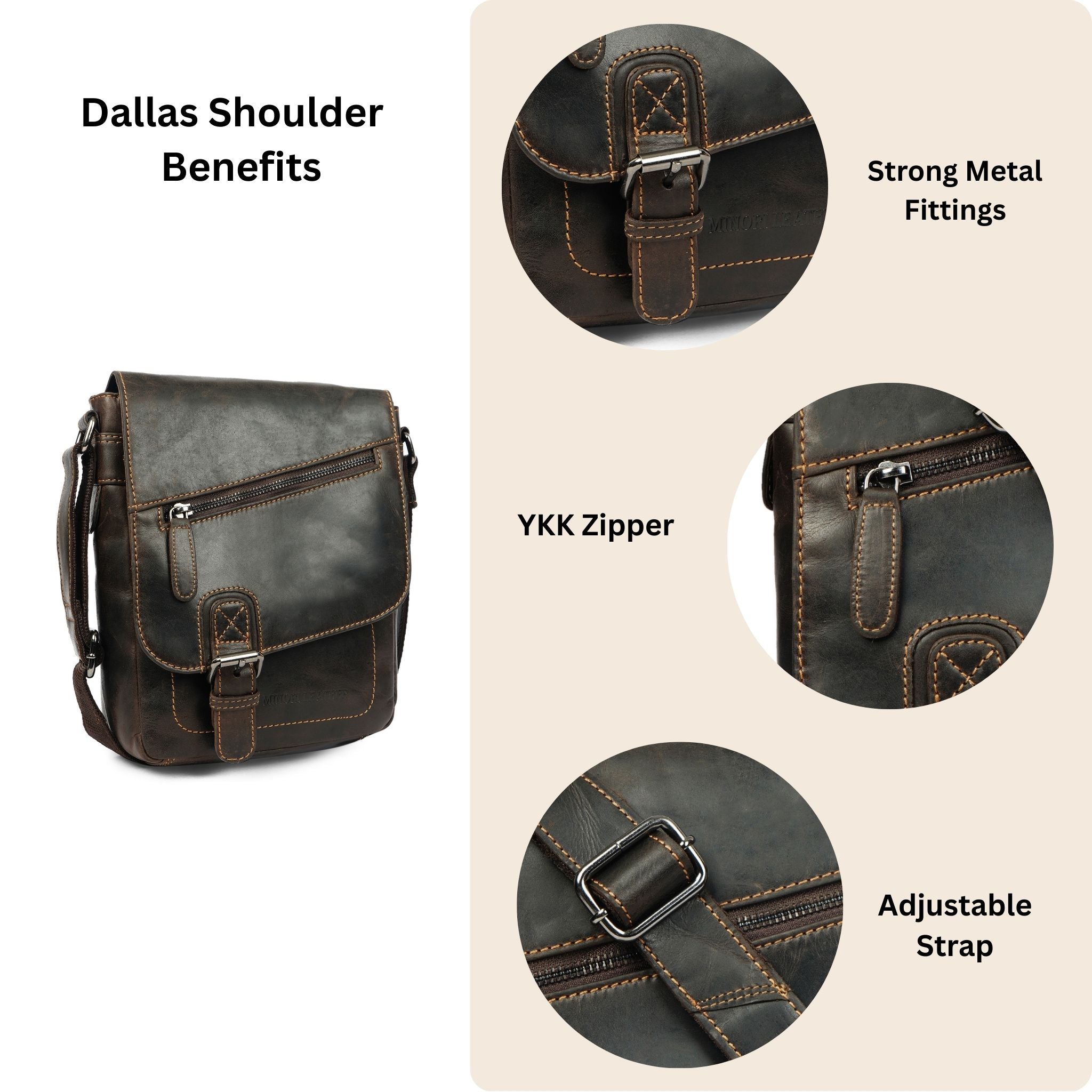 Dallas Full Grain Leather Shoulder Bag (Unisex, Fits iPad Mini