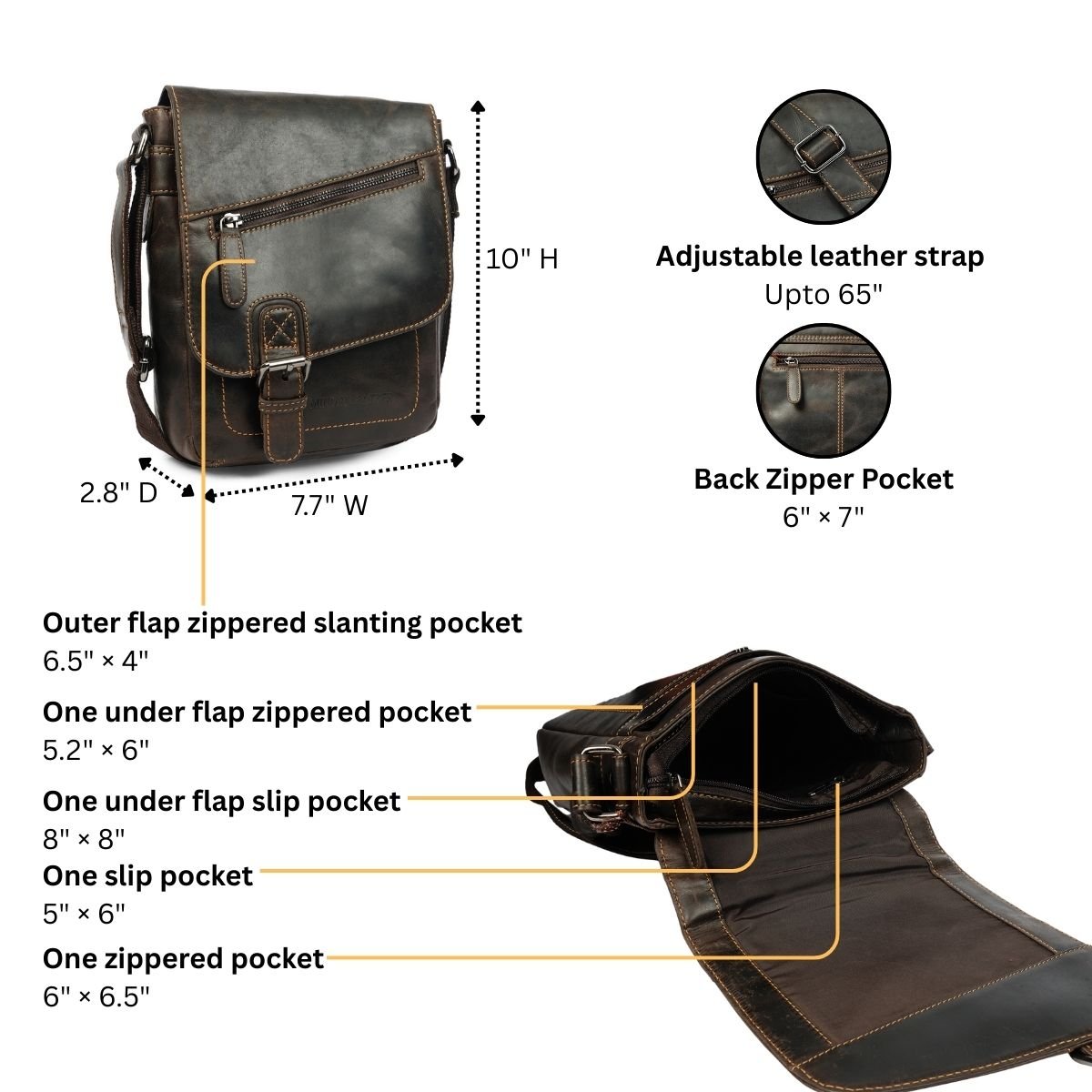 Dallas Leather Crossbody Bag – Unisex – Brown - Minori Leather
