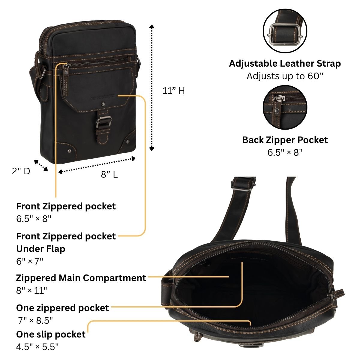 Denver Leather Crossbody Bag – Unisex – Brown - Minori Leather