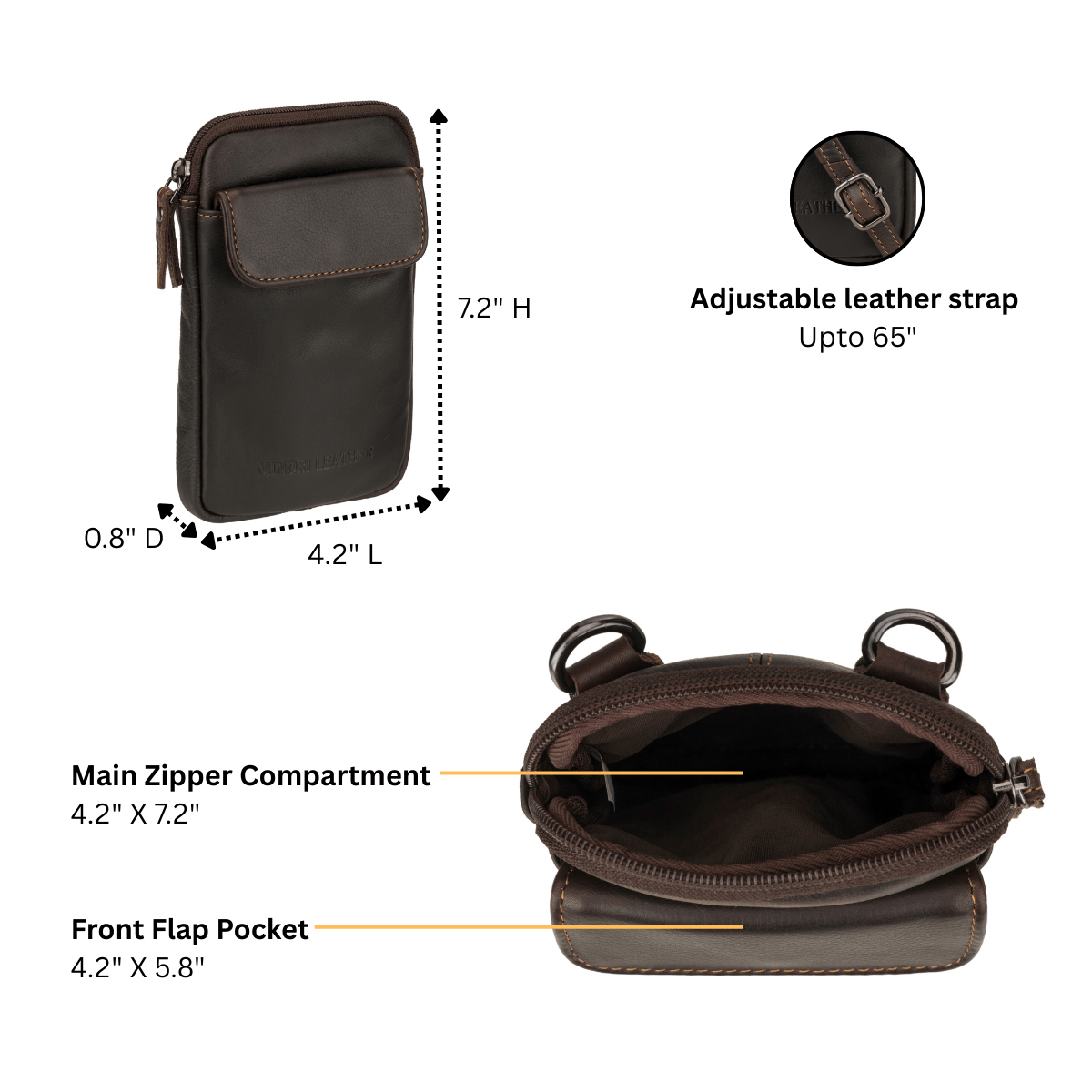 Freya Leather Sling Bag – Unisex – Brown - Minori Leather