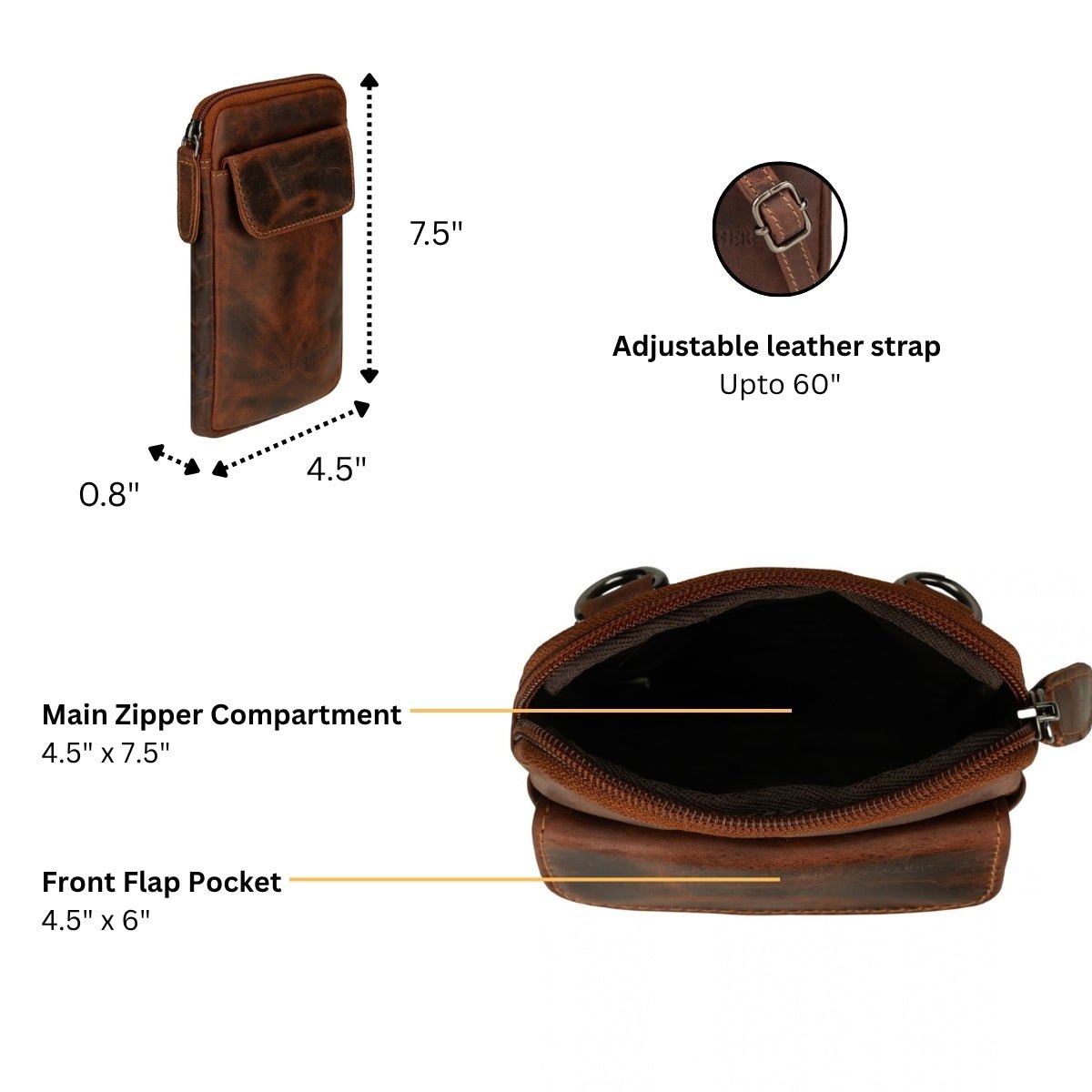 Freya Leather Sling Bag – Unisex – Chestnut - Minori Leather