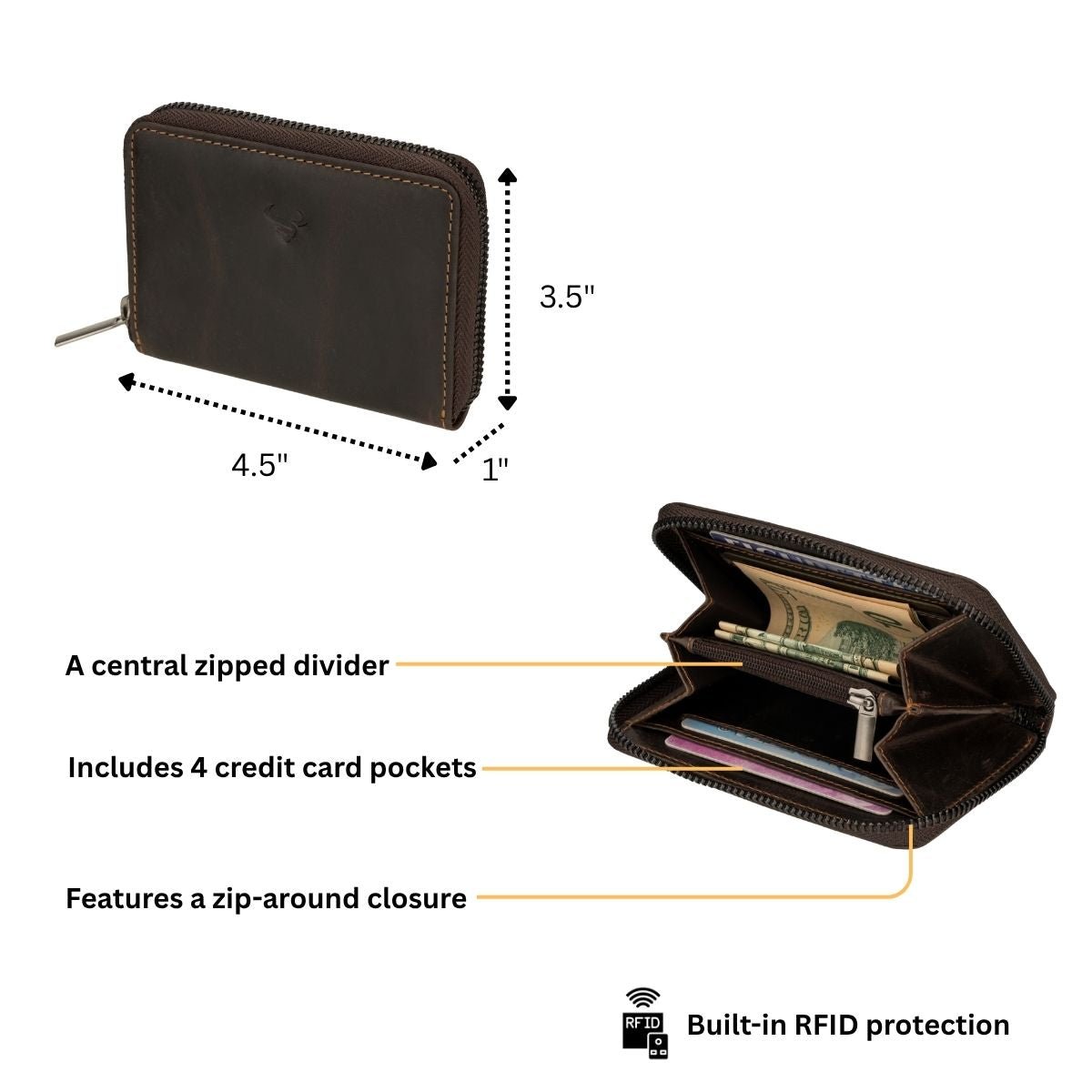 Brown Hazel leather wallet by Minori Leather featuring a sleek, compact design with multiple card slots and a secure cash compartment.