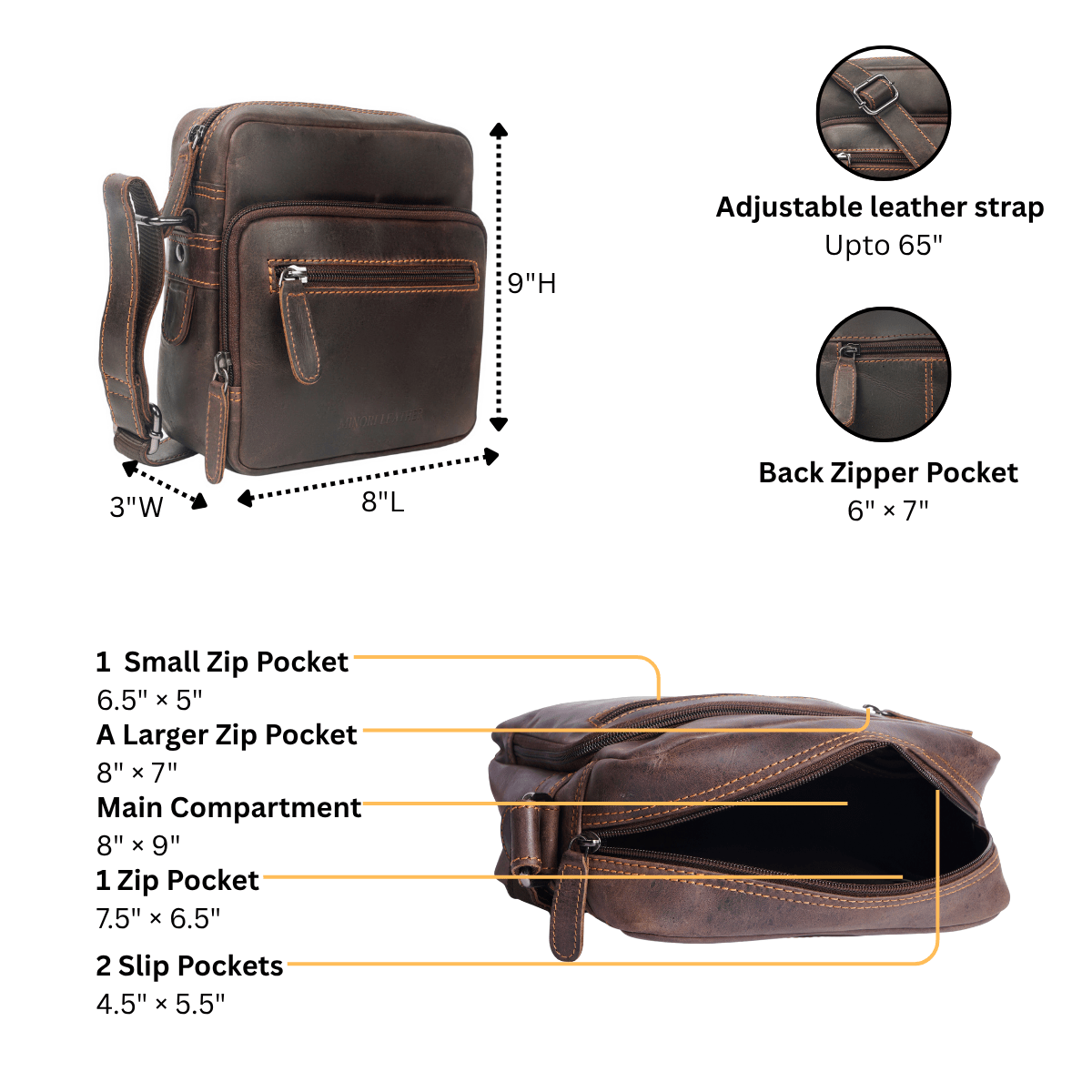 Harbor Messenger Brown - Minori Leather