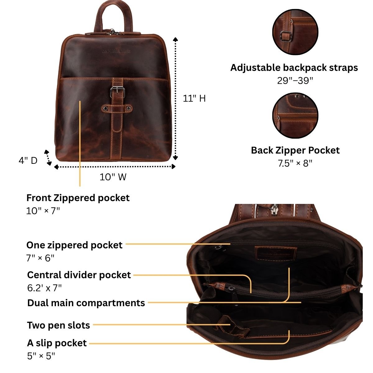 Isla Leather Backpack – Women – Chestnut - Minori Leather