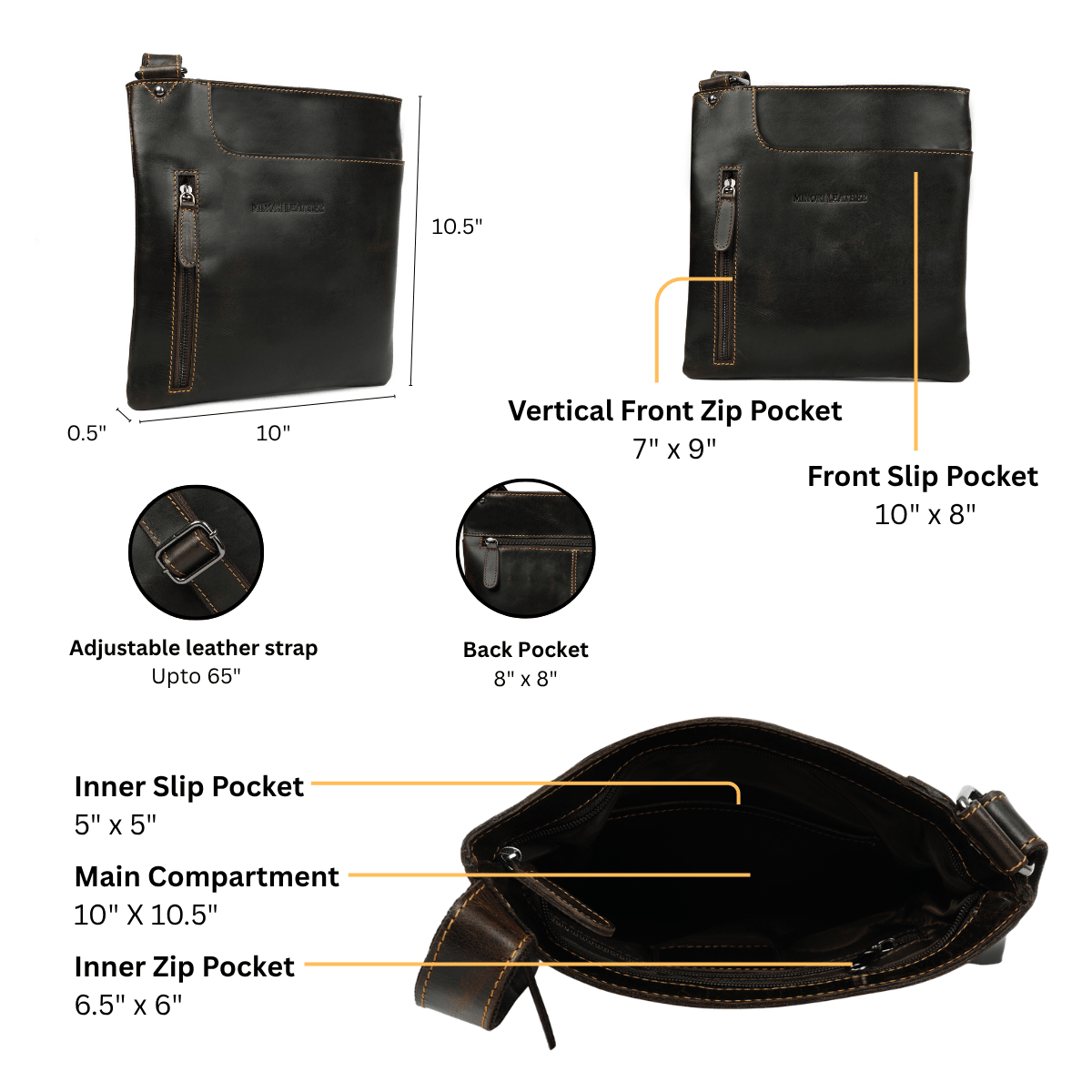 Carter Slim Leather Crossbody Bag in Brown - Minori Leather