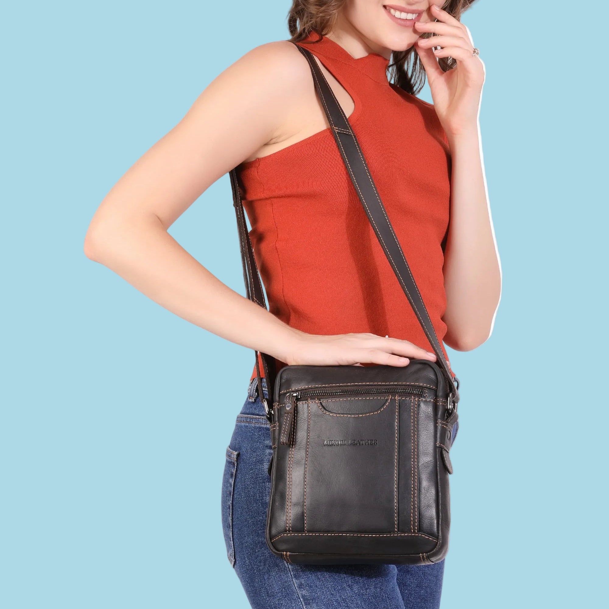 Asheville Leather Messenger Bag – Unisex – Chestnut - Minori Leather