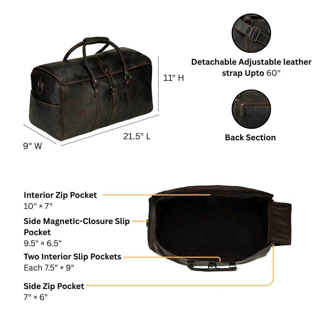 Brown Miami Leather Weekender duffle bag by Minori Leather, featuring sturdy leather construction and spacious interior.