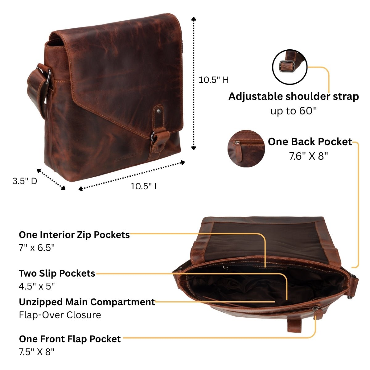 Noah Leather Crossbody Satchel Bag in Chestnut - Minori Leather
