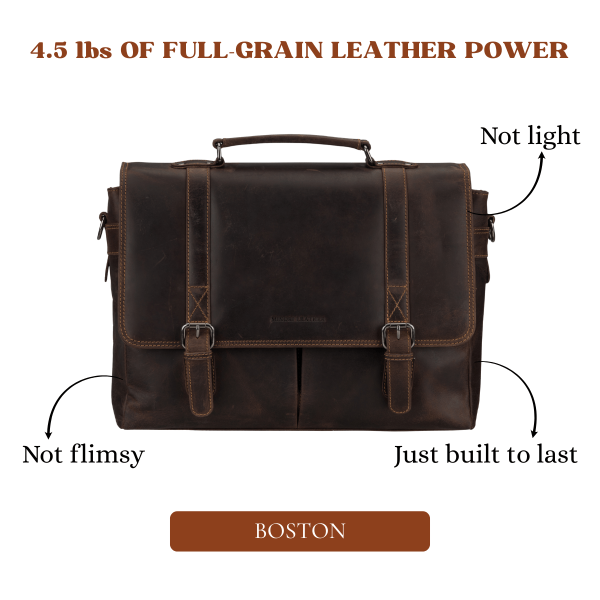 Boston Briefcase 16" Brown - Minori Leather
