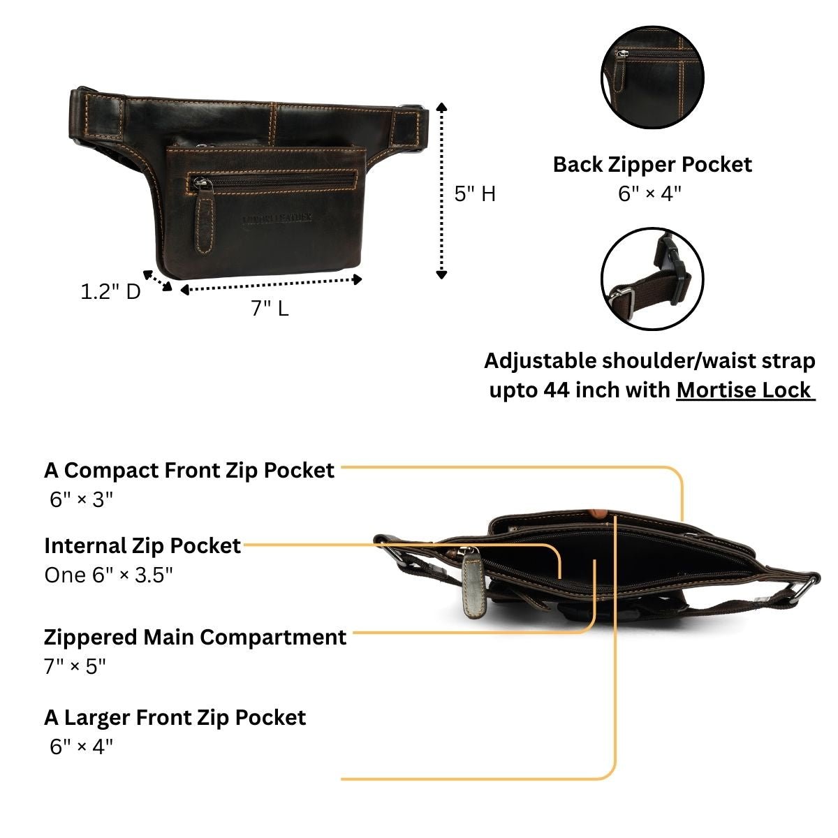 Osaka Leather Belt Bag – Unisex – Brown - Minori Leather