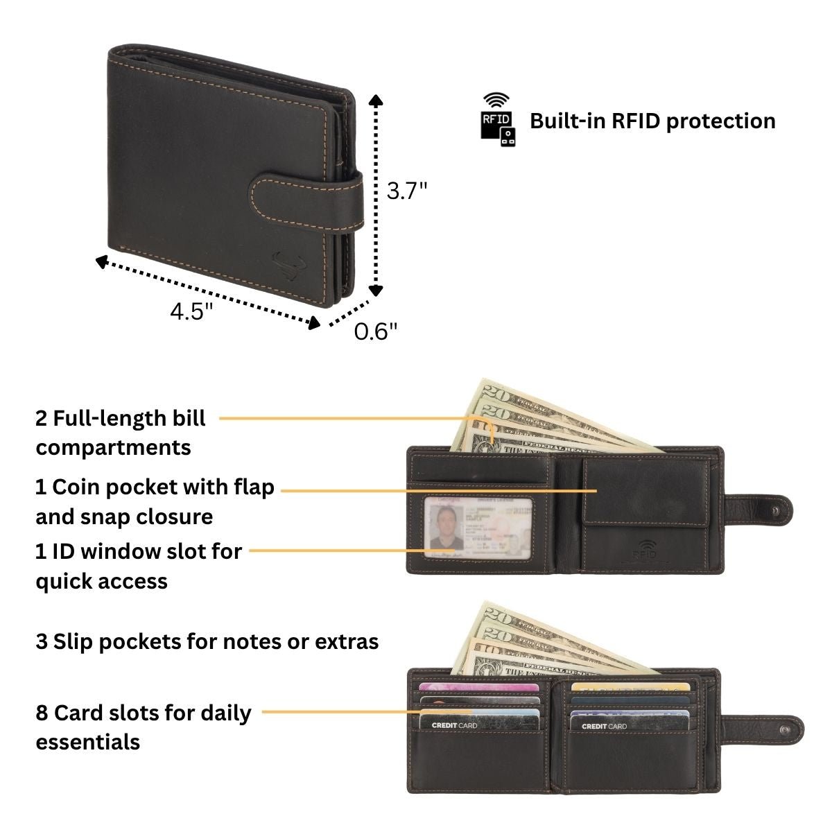 Brown Phoenix Leather Clip Wallet for men by Minori Leather, showing the sleek leather design and metal clip closure.