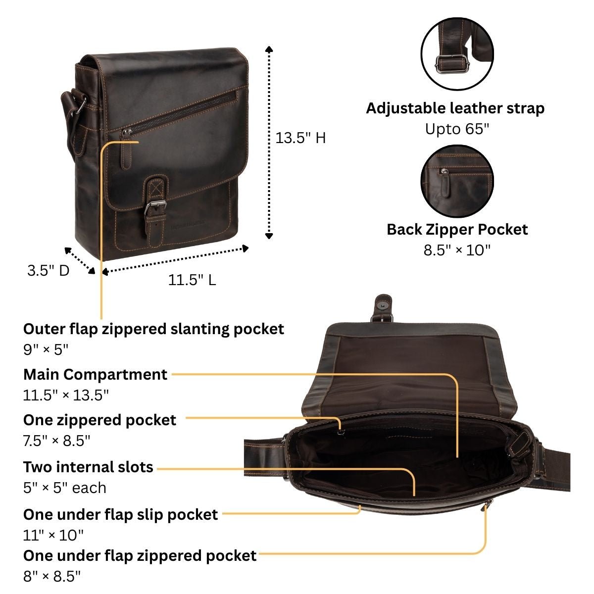 Raleigh Leather Messenger Bag – Unisex – Brown - Minori Leather