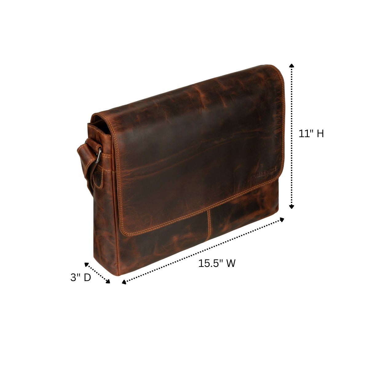 Richmond Full Grain Leather Laptop Messenger Bag 16 Inch for Men, Work Bag, Chestnut - Minori Leather