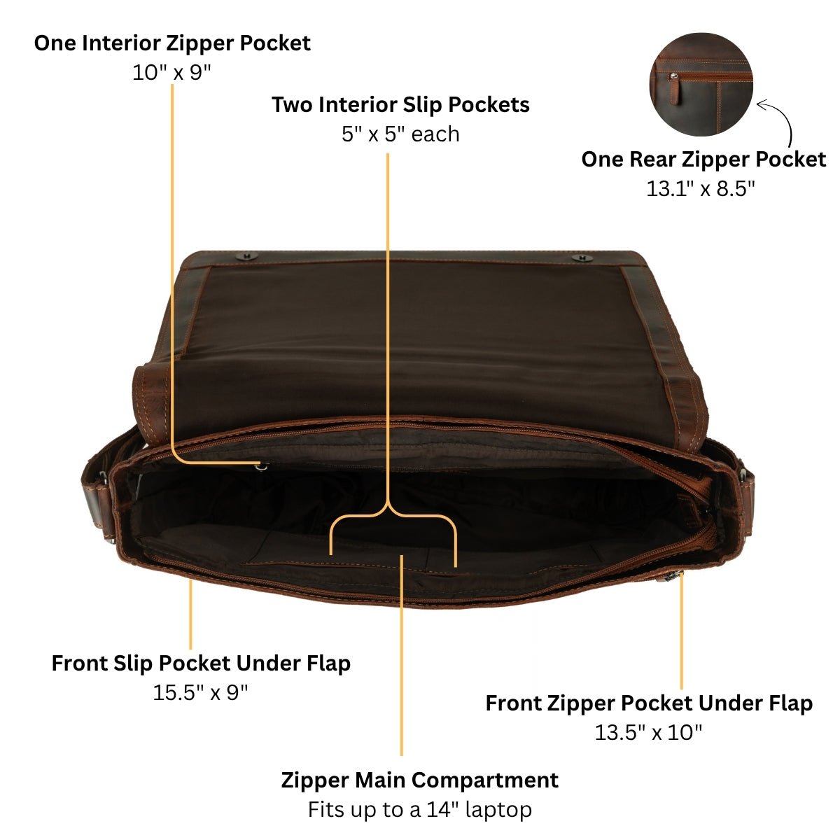 Richmond full grain leather 16-inch messenger laptop bag for men in espresso, featuring sturdy handles and a sleek workbag design.