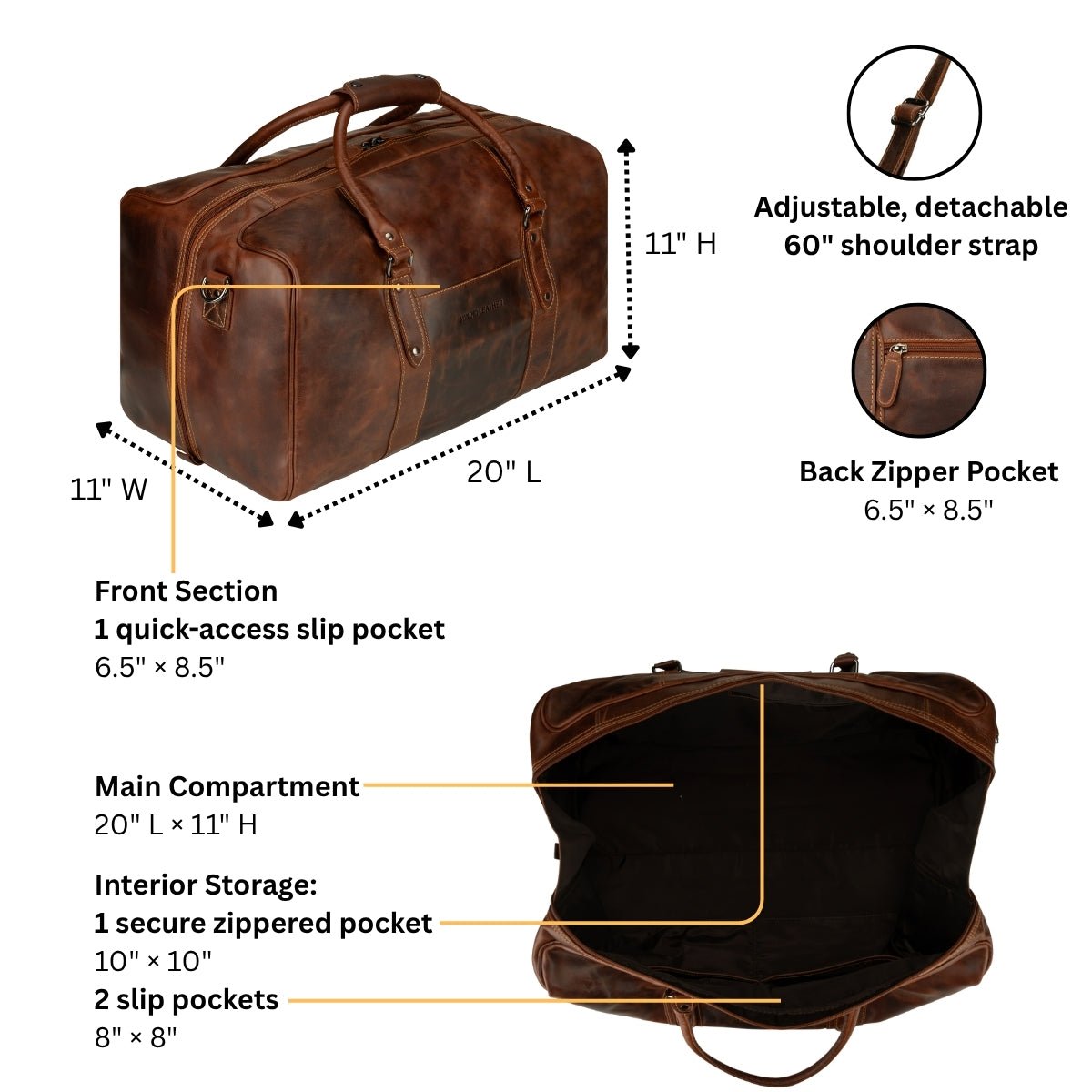 Riley Leather Duffle Bag in Chestnut - Minori Leather