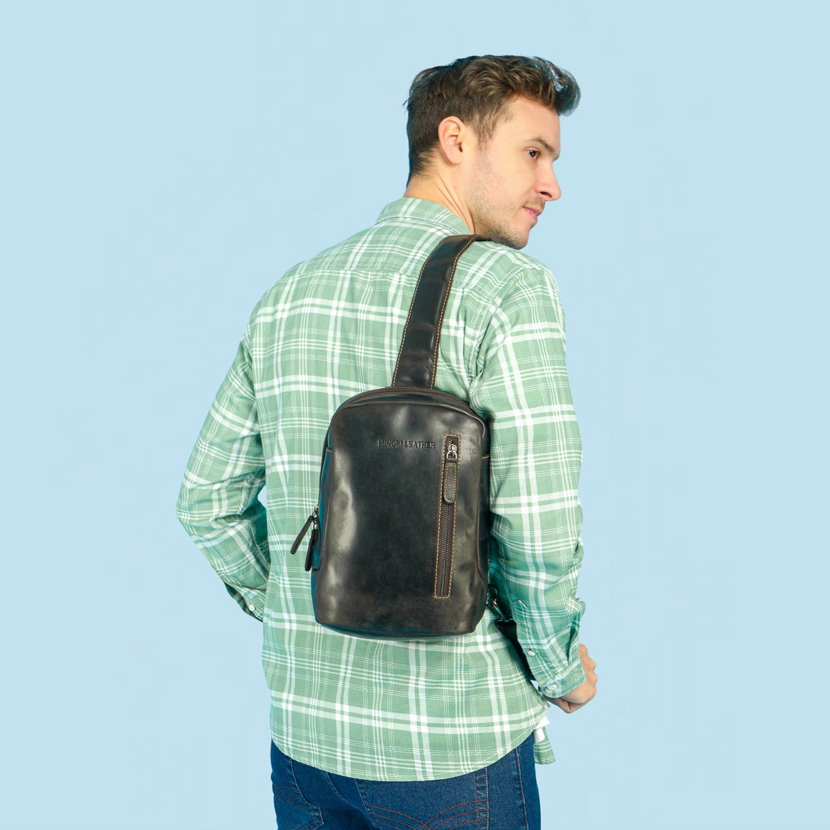 Brown Minori Leather Luxe Leather Sling Bag, a stylish crossbody bag with sleek design and premium leather finish.