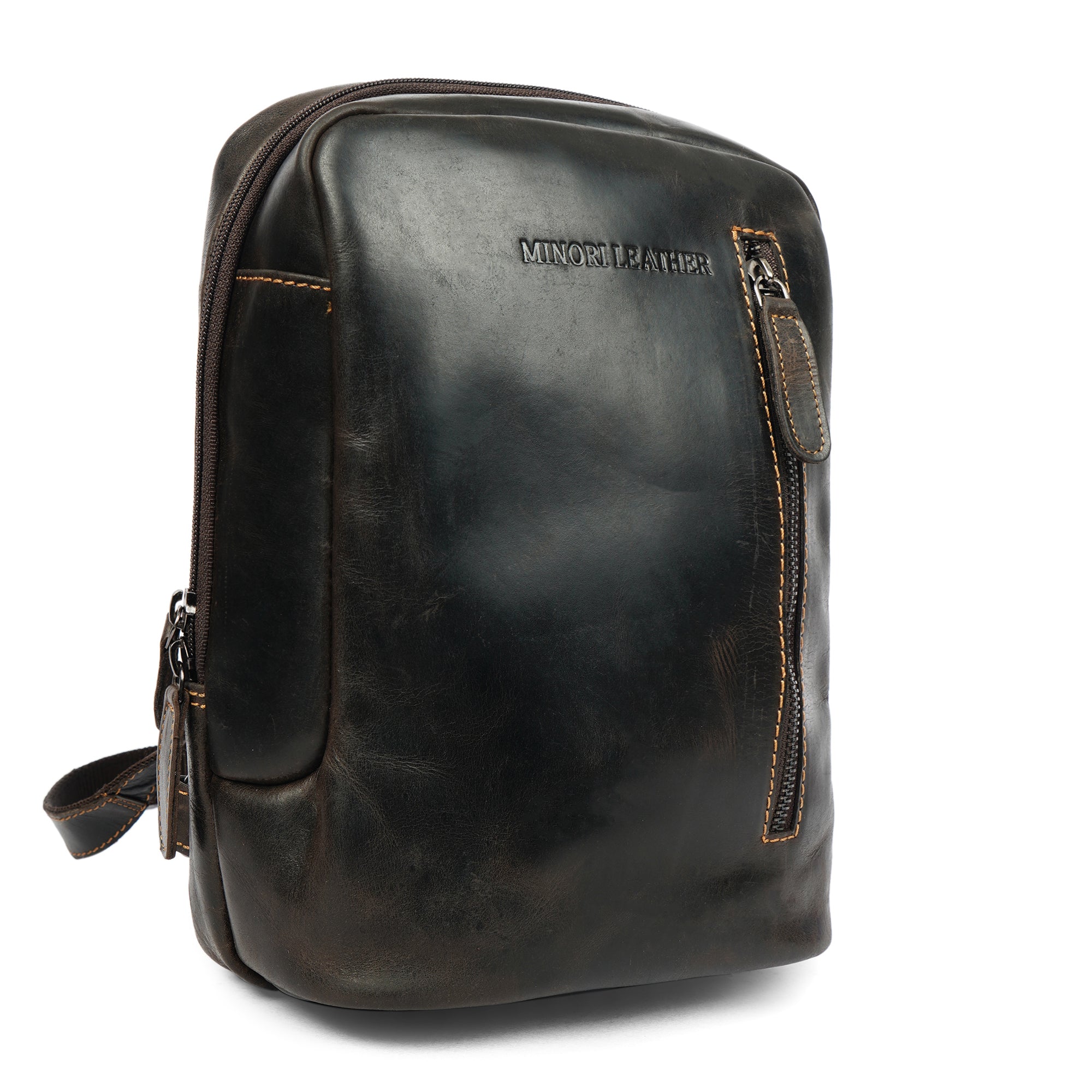 Luxe Leather Sling Bag – Unisex – Brown - Minori Leather