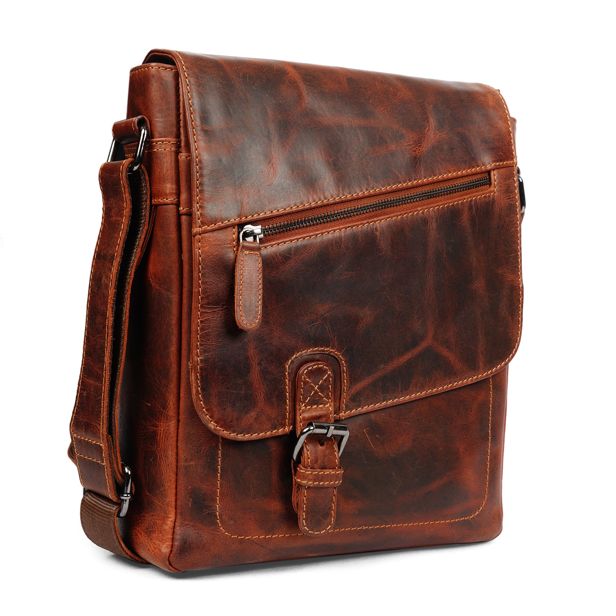 Raleigh Leather Messenger Bag – Unisex – Chestnut - Minori Leather