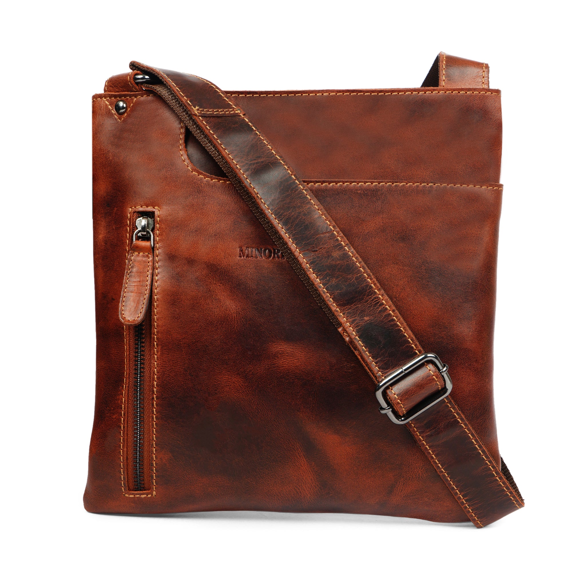 Carter Slim Leather Crossbody Bag in Chestnut - Minori Leather