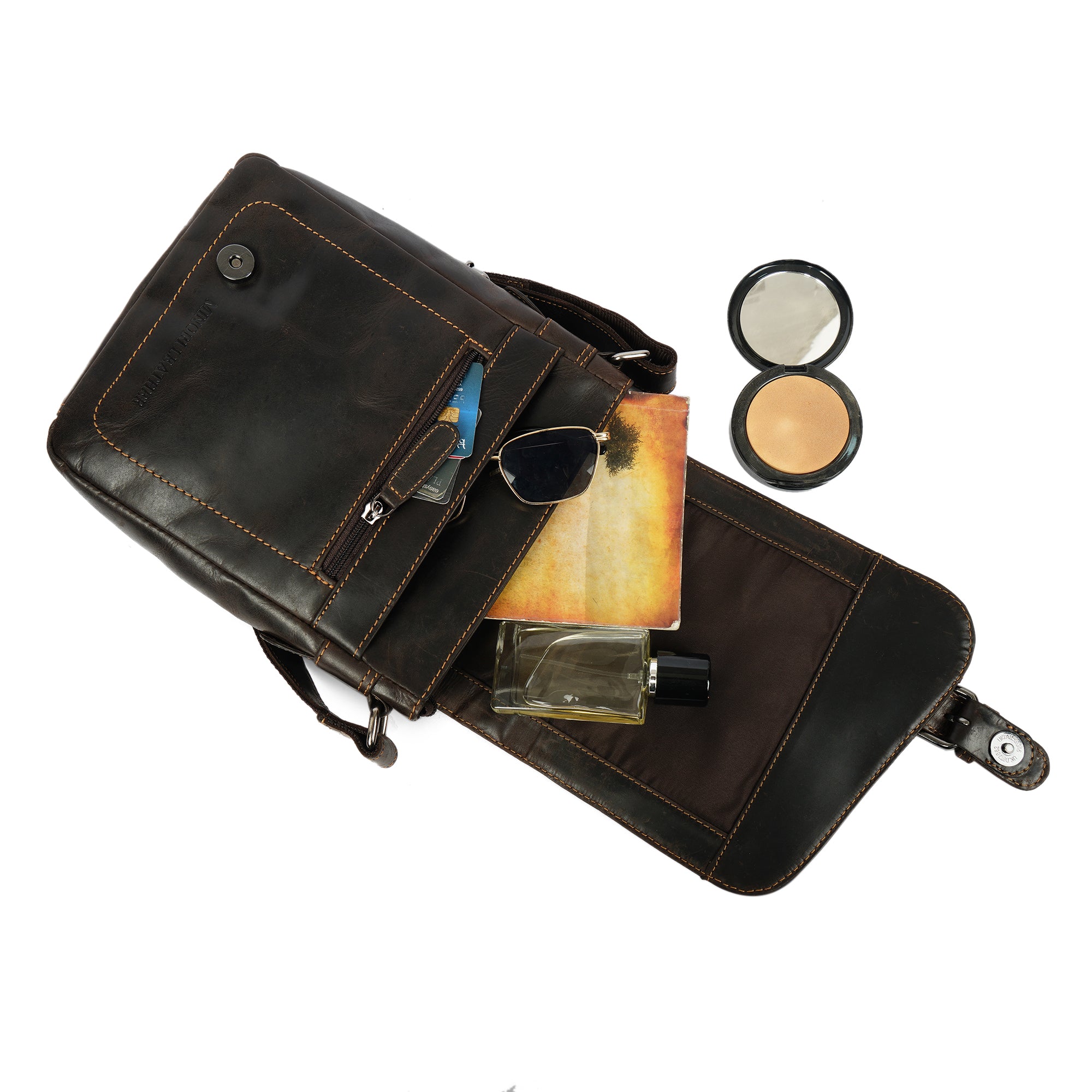 Dallas Leather Crossbody Bag – Unisex – Brown - Minori Leather