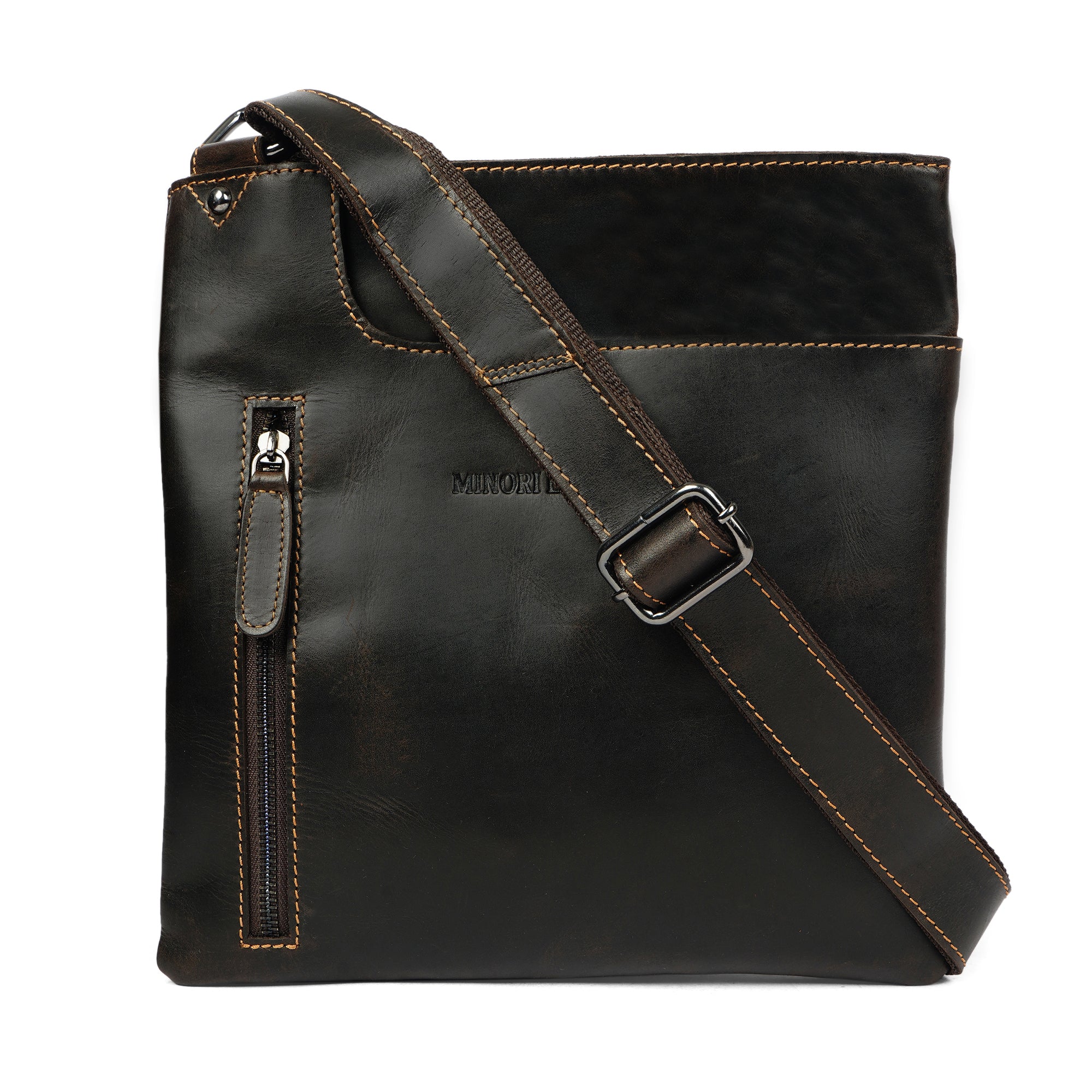 Carter Slim Leather Crossbody Bag in Brown - Minori Leather