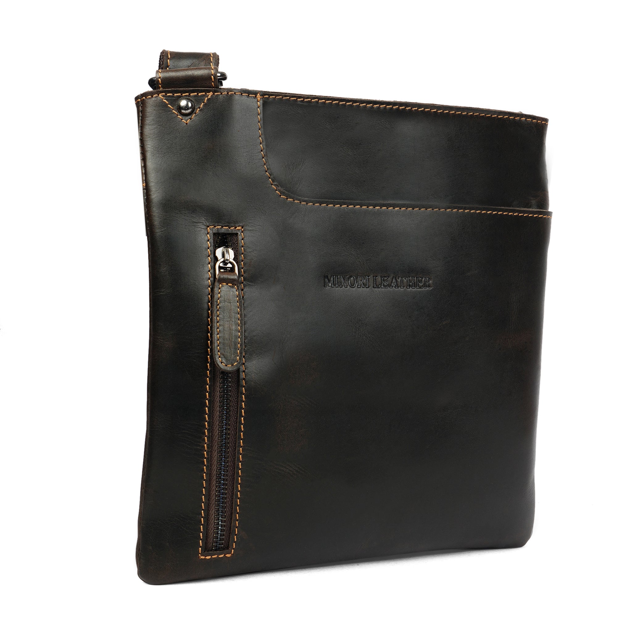 Carter Slim Leather Crossbody Bag in Brown - Minori Leather