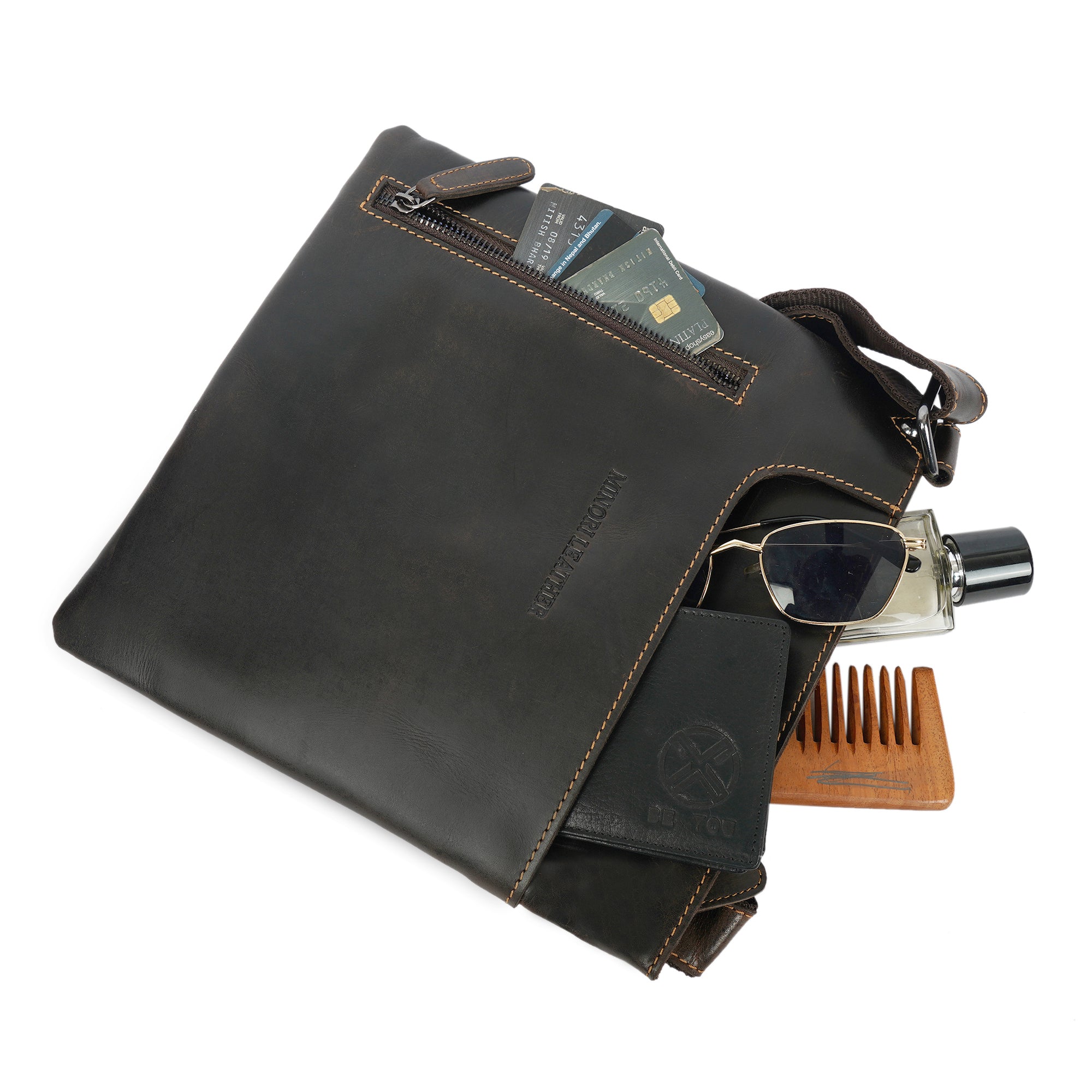 Carter Slim Leather Crossbody Bag in Brown - Minori Leather