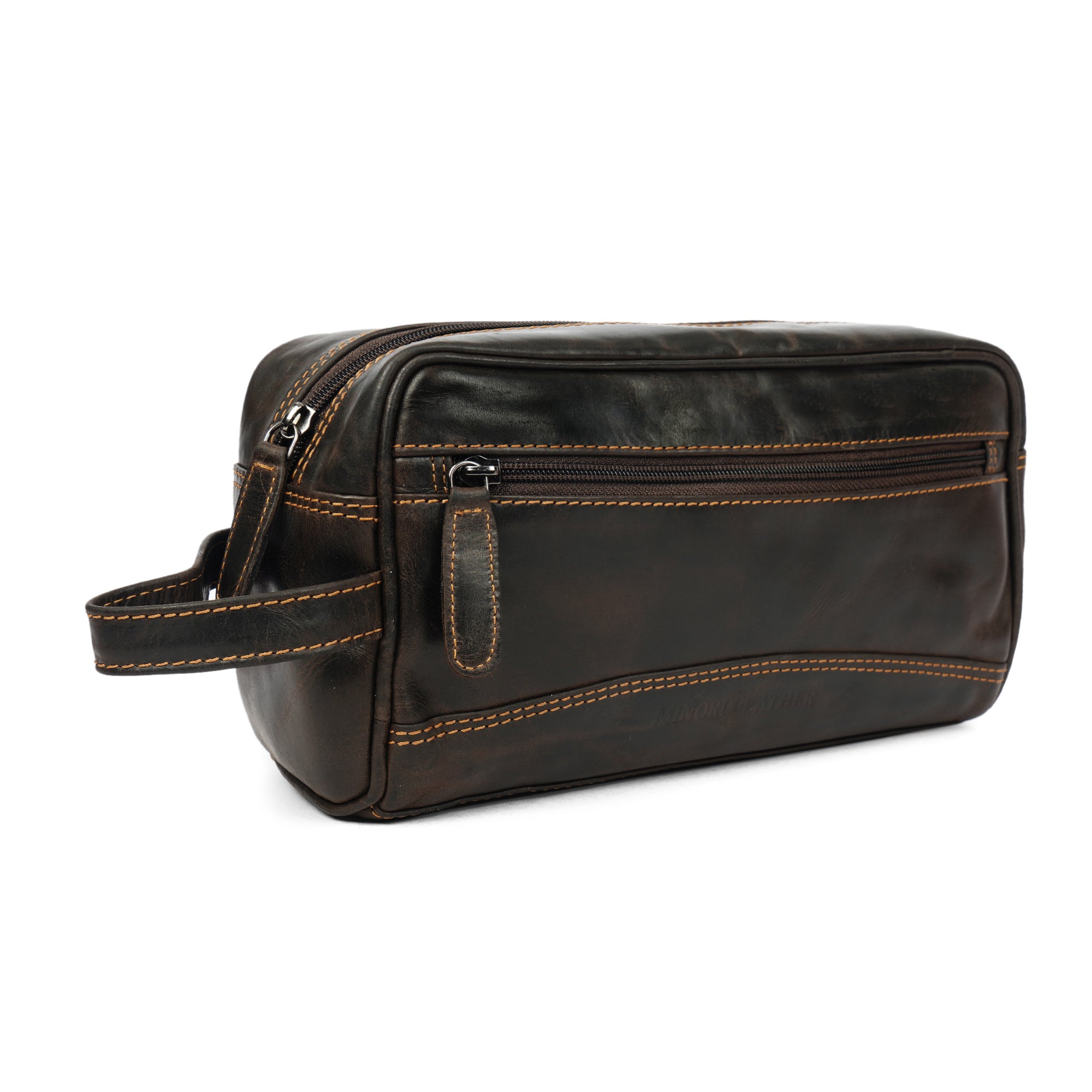 Montana Leather Toiletry Bag – Unisex – Brown - Minori Leather