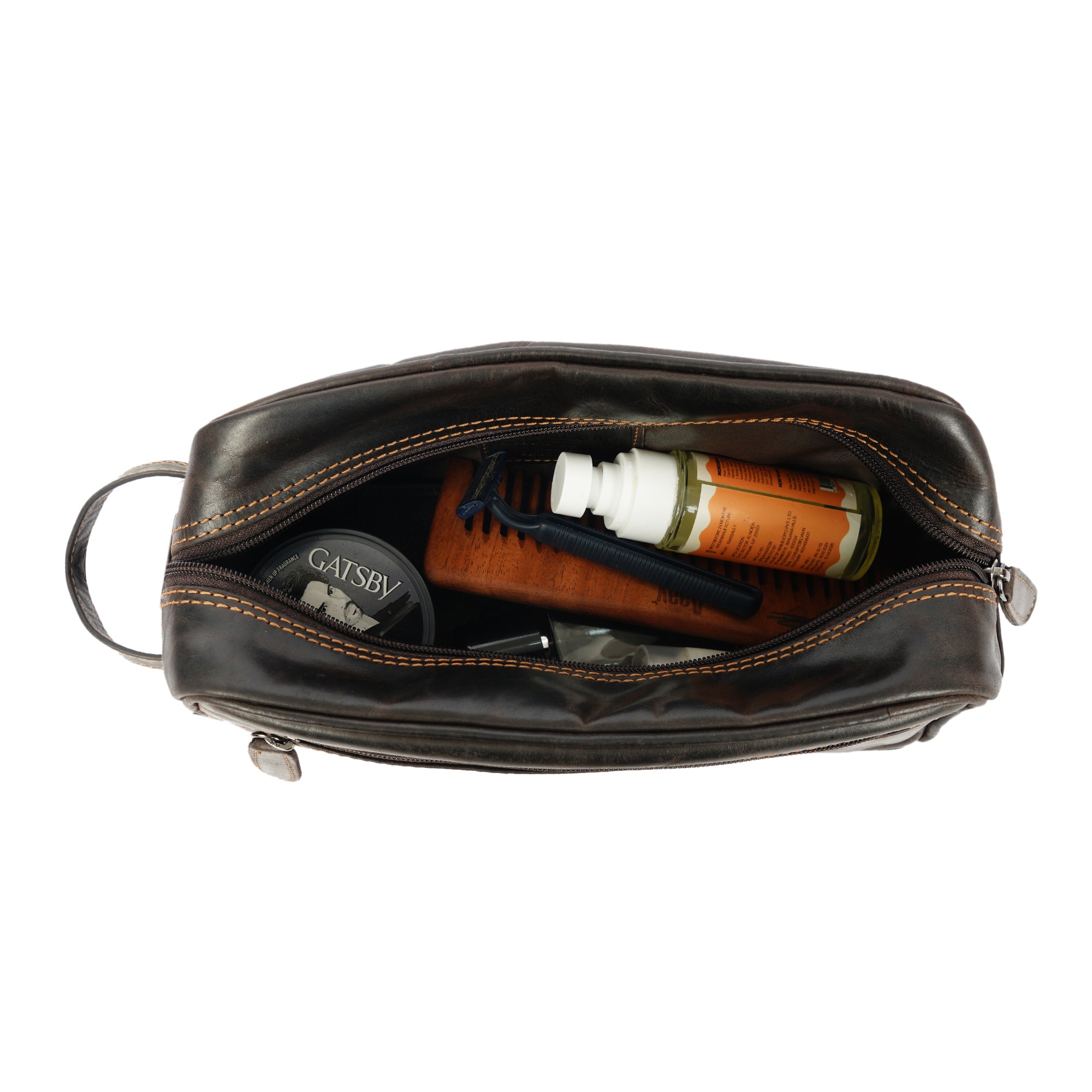 Montana Leather Toiletry Bag – Unisex – Brown - Minori Leather