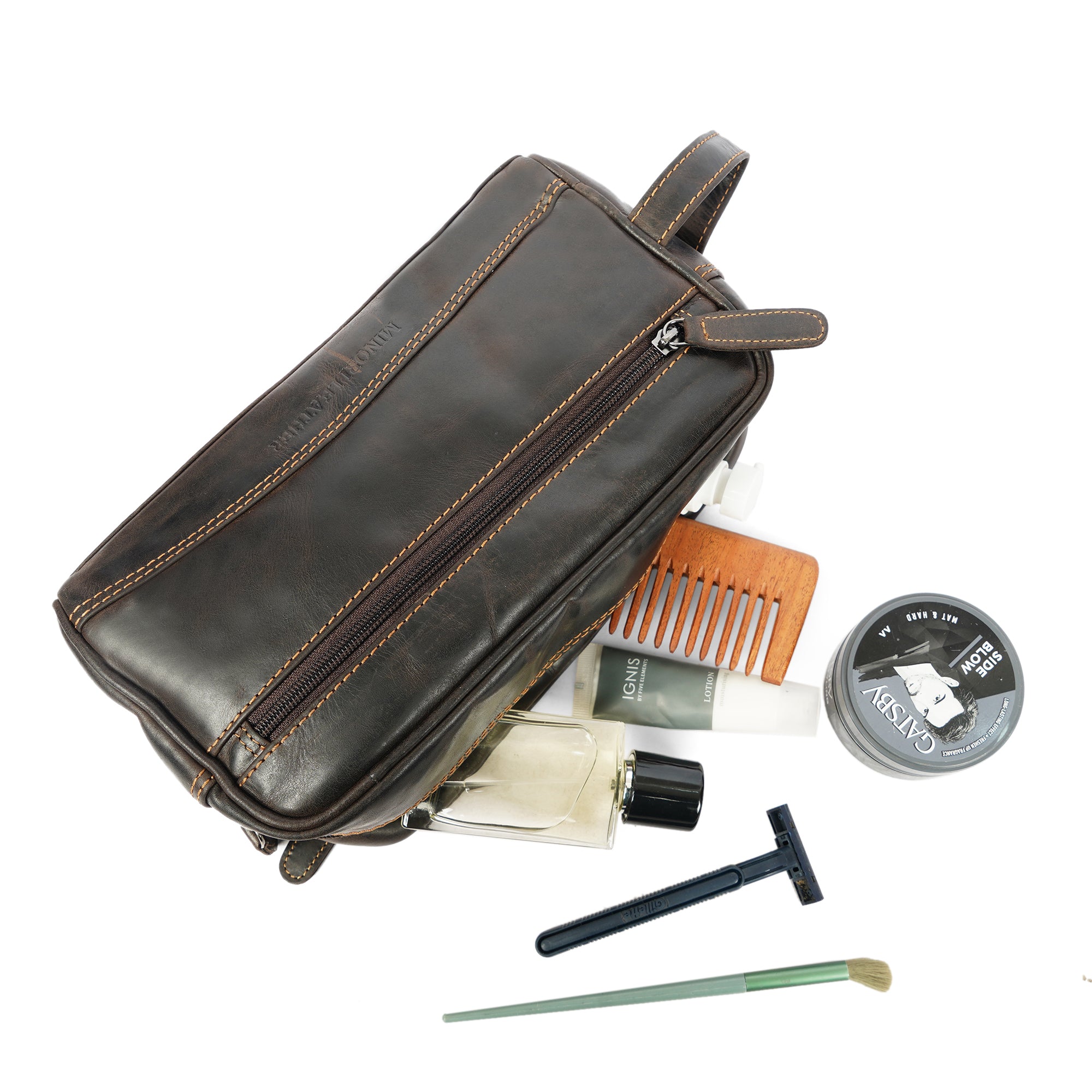 Montana Leather Toiletry Bag – Unisex – Brown - Minori Leather