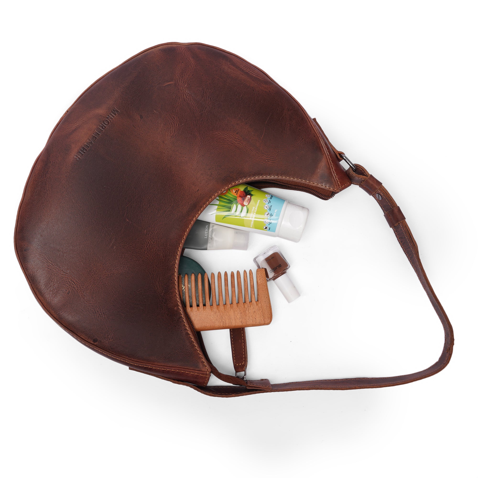 Minori Leather Selene Hobo shoulder bag made of soft leather with a sleek, stylish design and spacious interior.