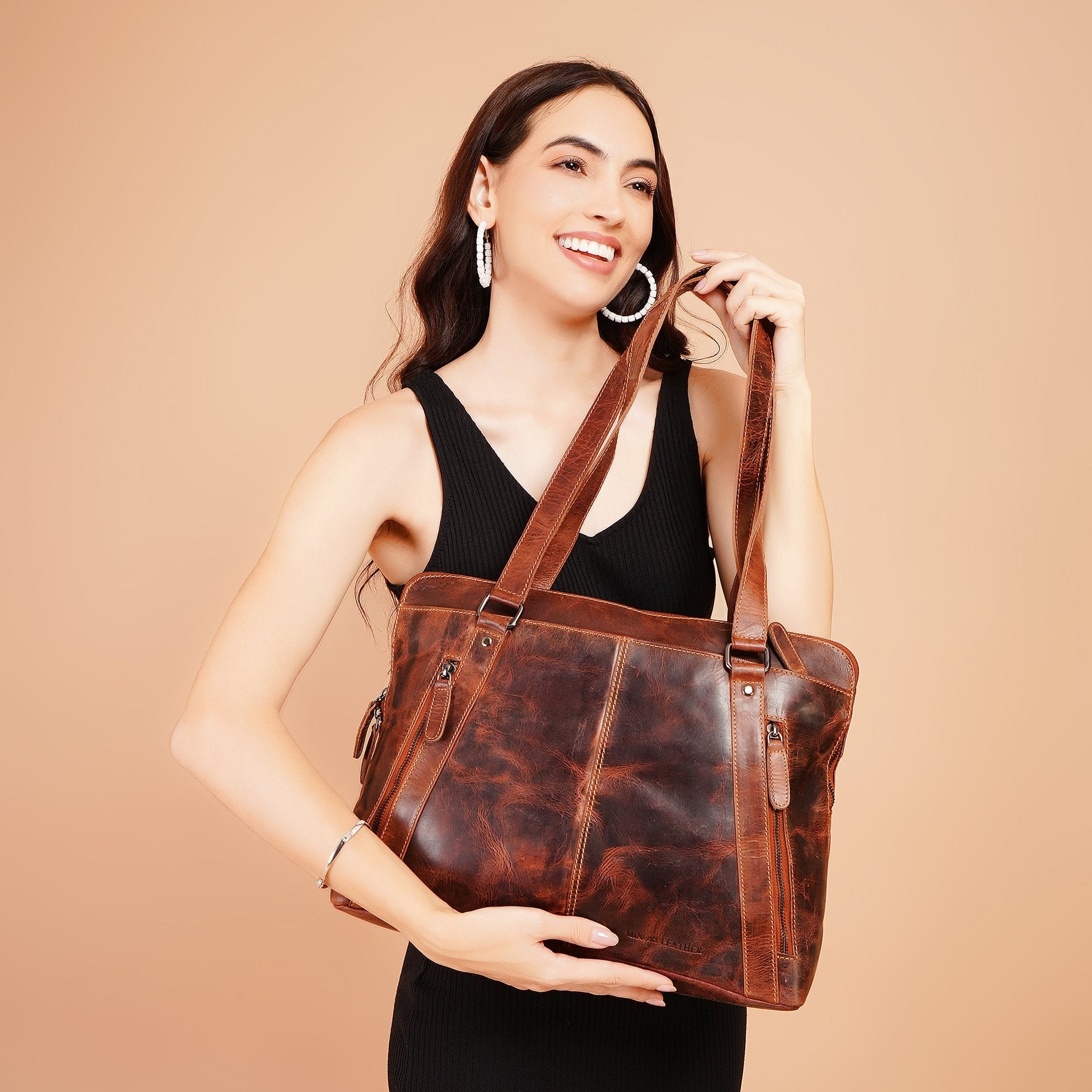 Camille Laptop Tote Chestnut - Minori Leather