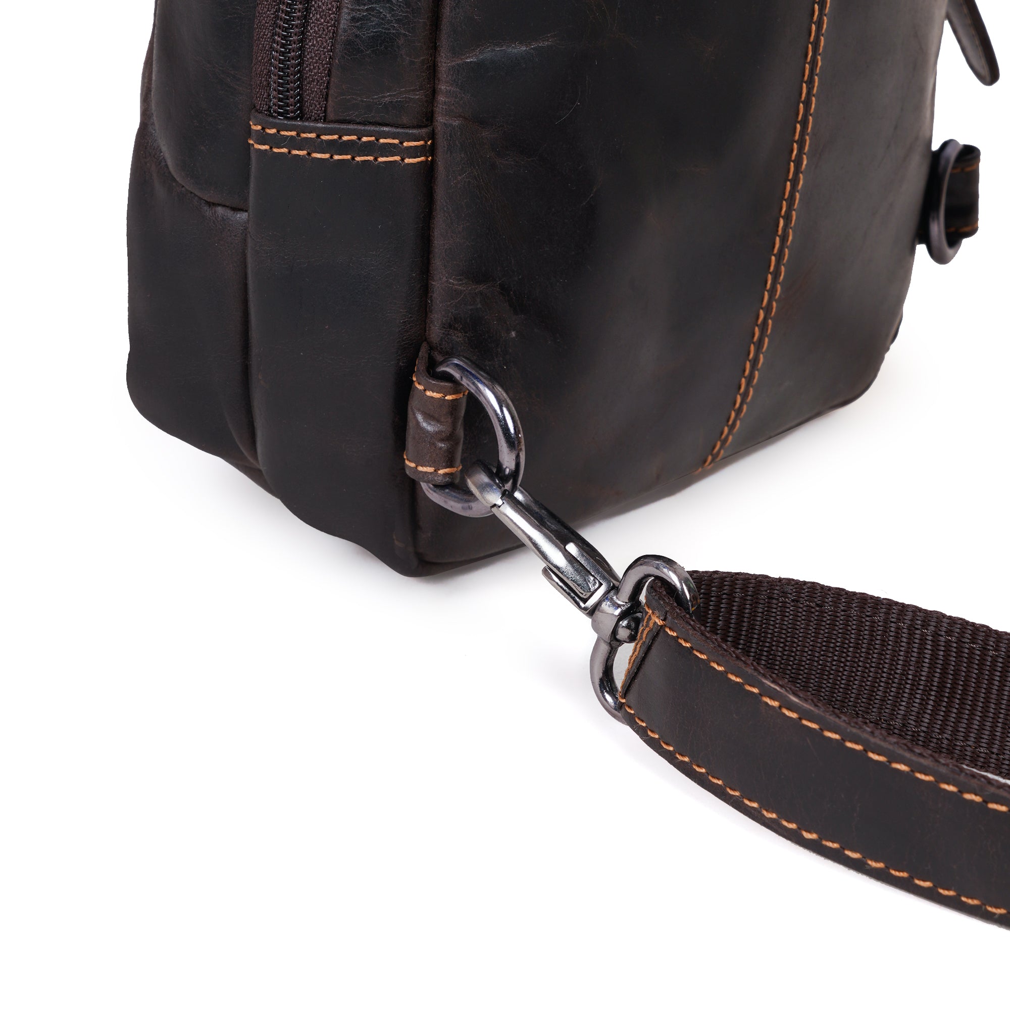 Brown Luxe Leather Sling Bag by Minori Leather, unisex crossbody bag with sleek design and smooth leather finish.