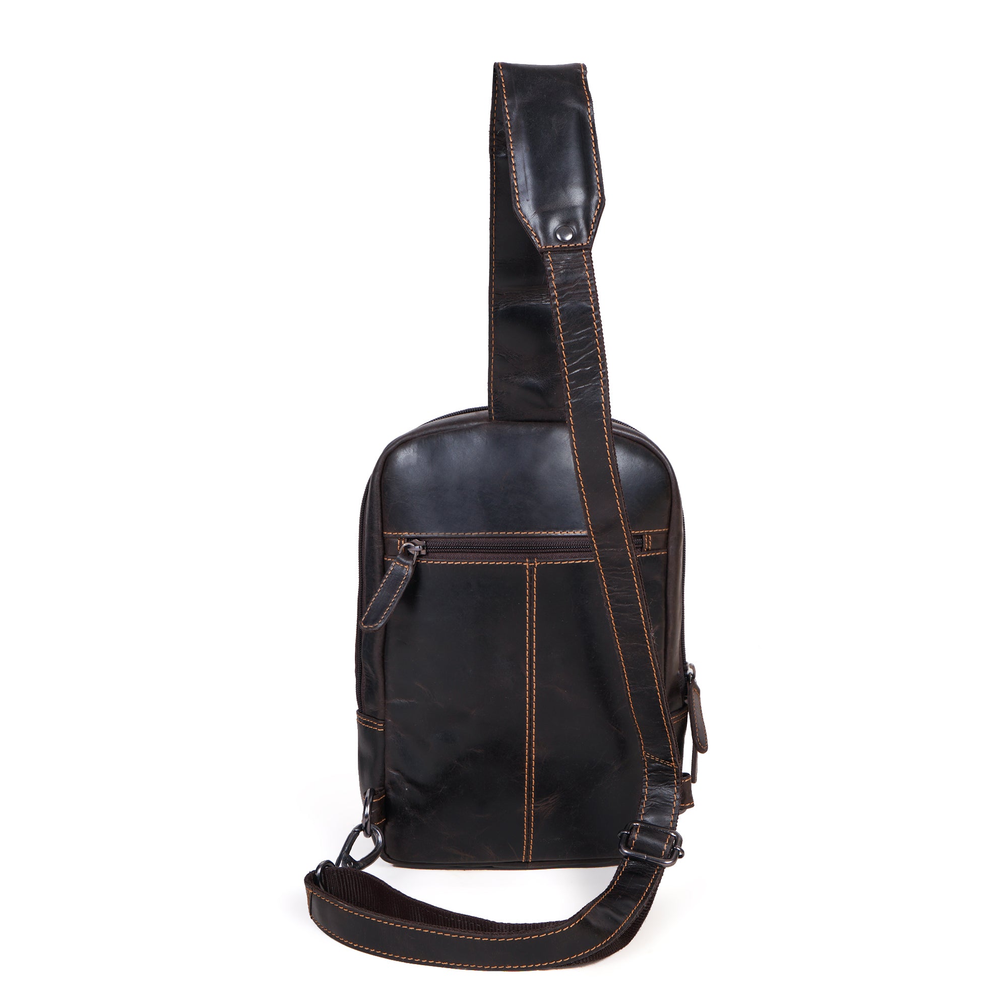 Brown Luxe Leather Sling Bag by Minori Leather, unisex crossbody bag with sleek design and durable leather material.