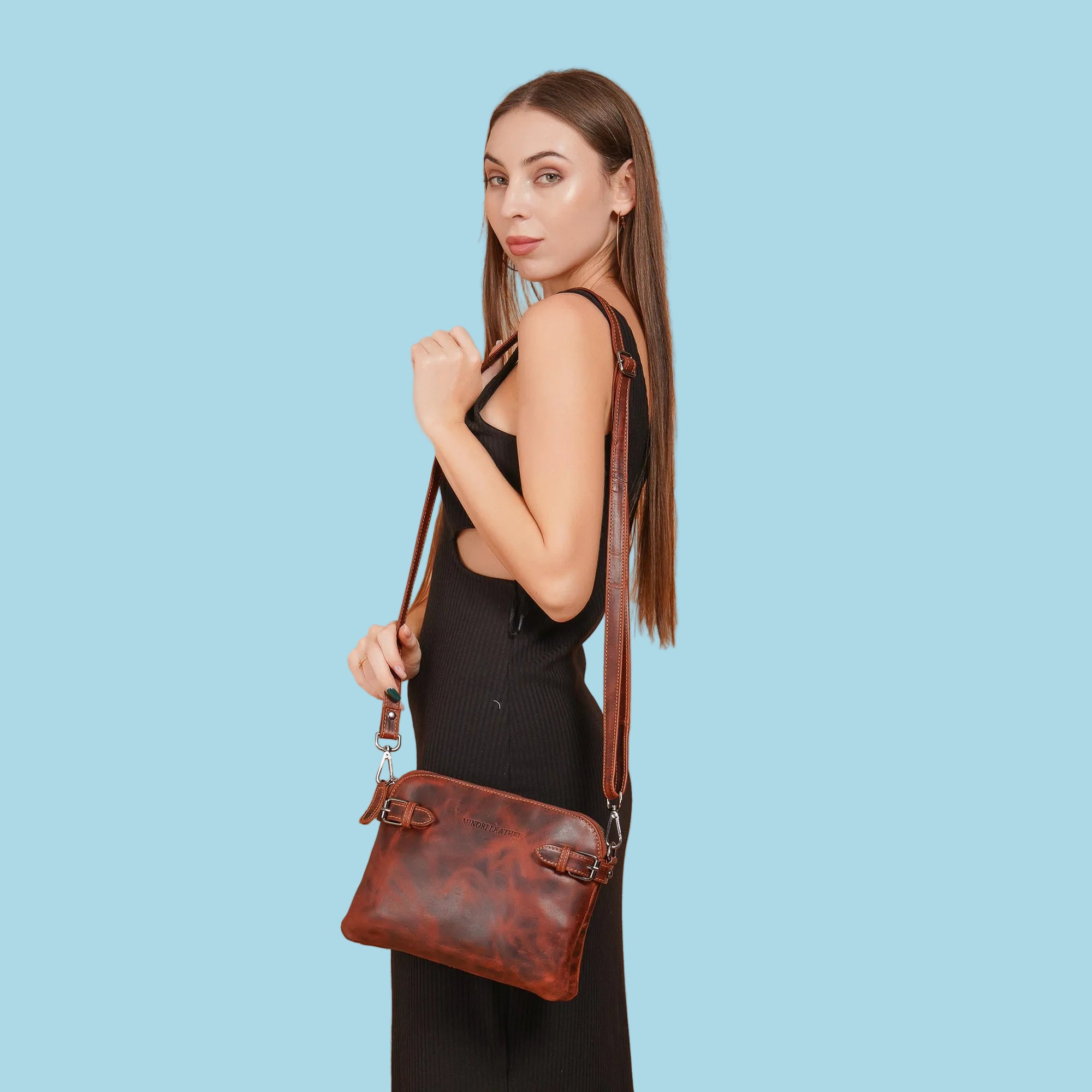 Sofia Crossbody Wristlet Chestnut - Minori Leather