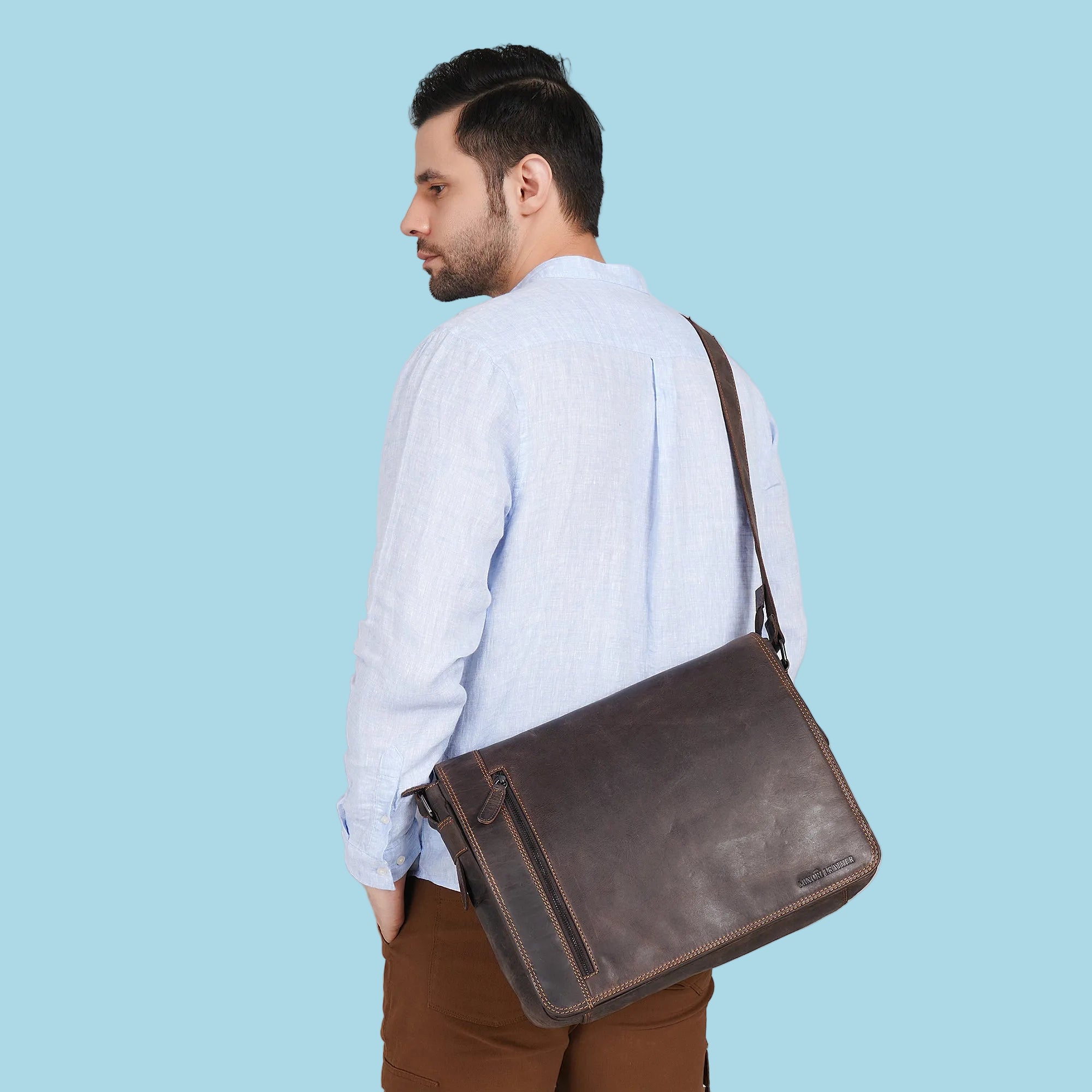William Leather Messenger Bag 15" – Unisex – Brown - Minori Leather