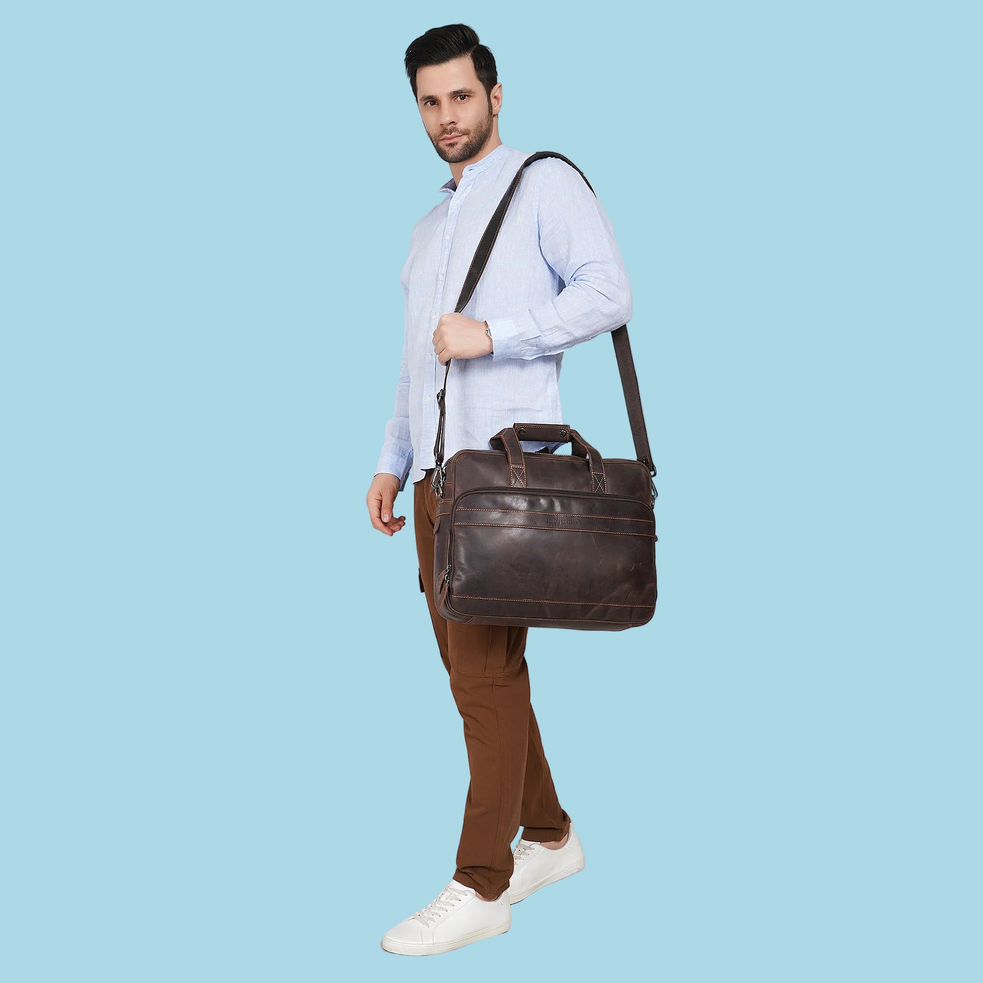 Sutton Briefcase 16" Brown - Minori Leather