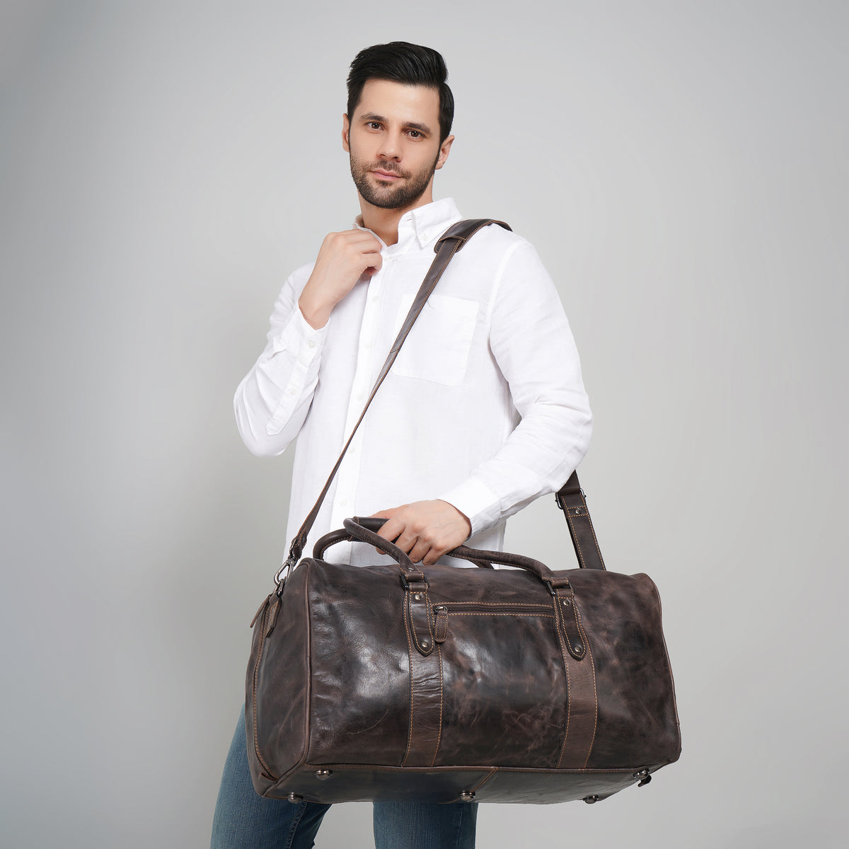 Riley Leather Duffle Bag in Brown - Minori Leather
