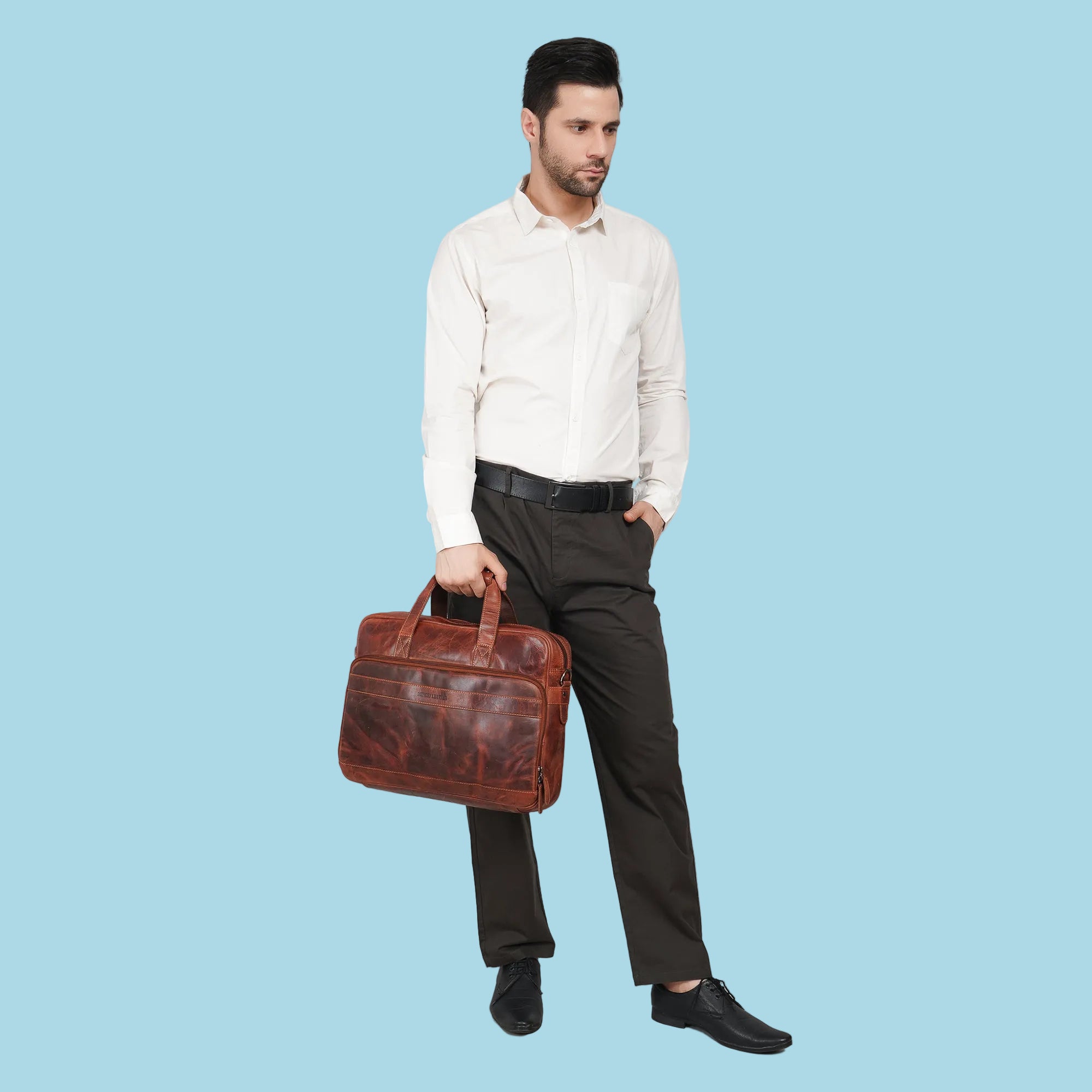 Sutton Briefcase 16" Chestnut - Minori Leather