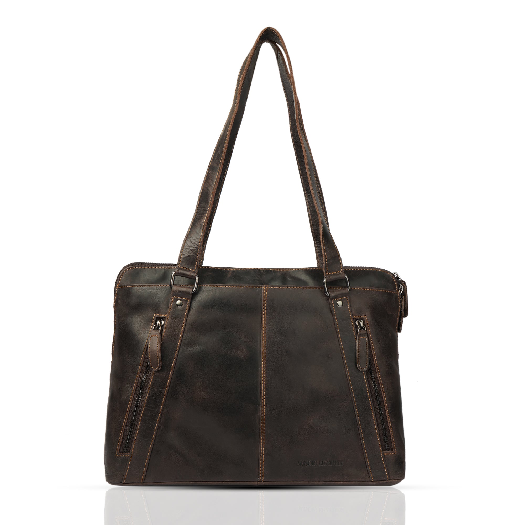 Camille Laptop Tote in Chestnut – Everyday Leather Bag | Minori