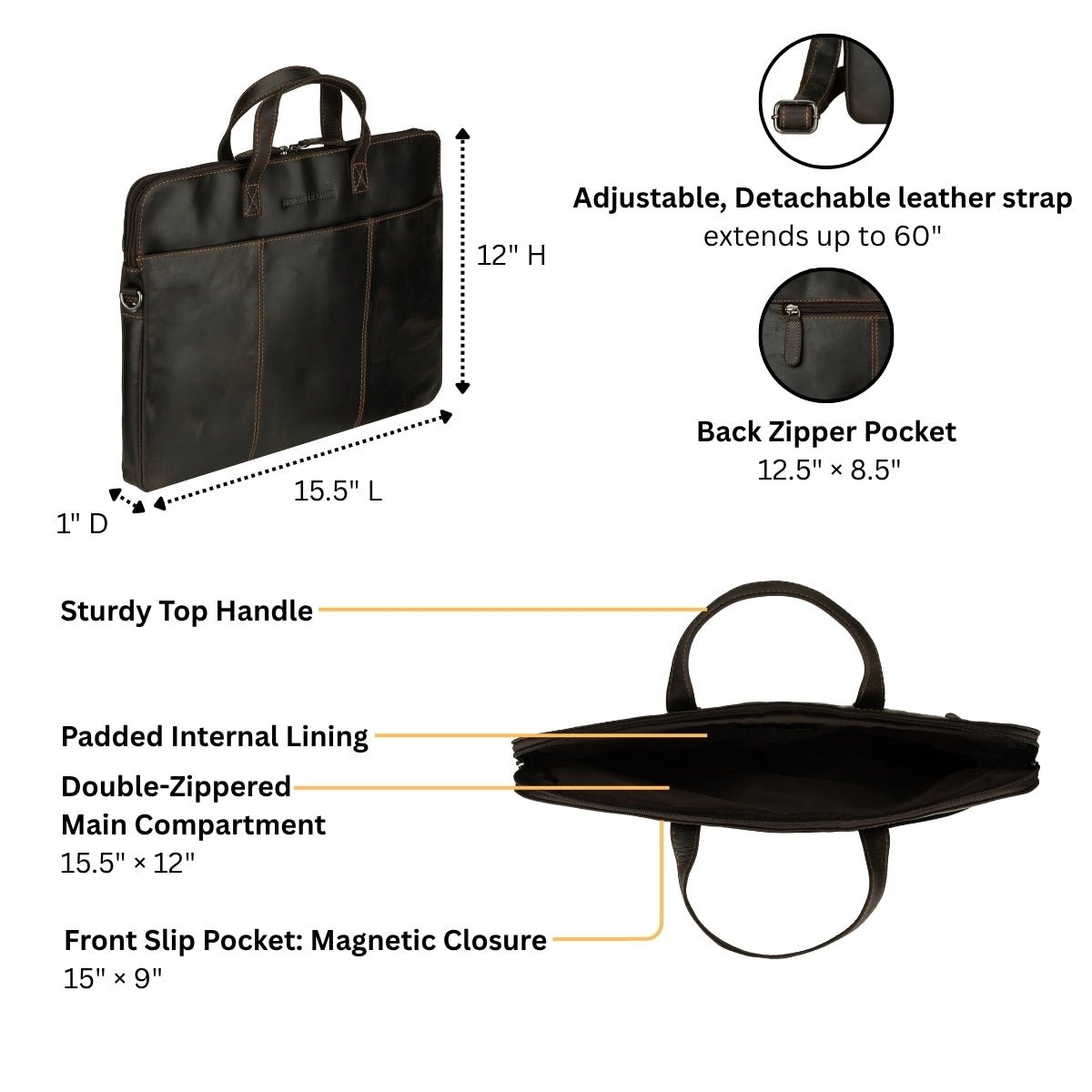 Brown Santiago leather laptop sleeve for 16-inch laptops, unisex design with sleek Minori Leather craftsmanship.