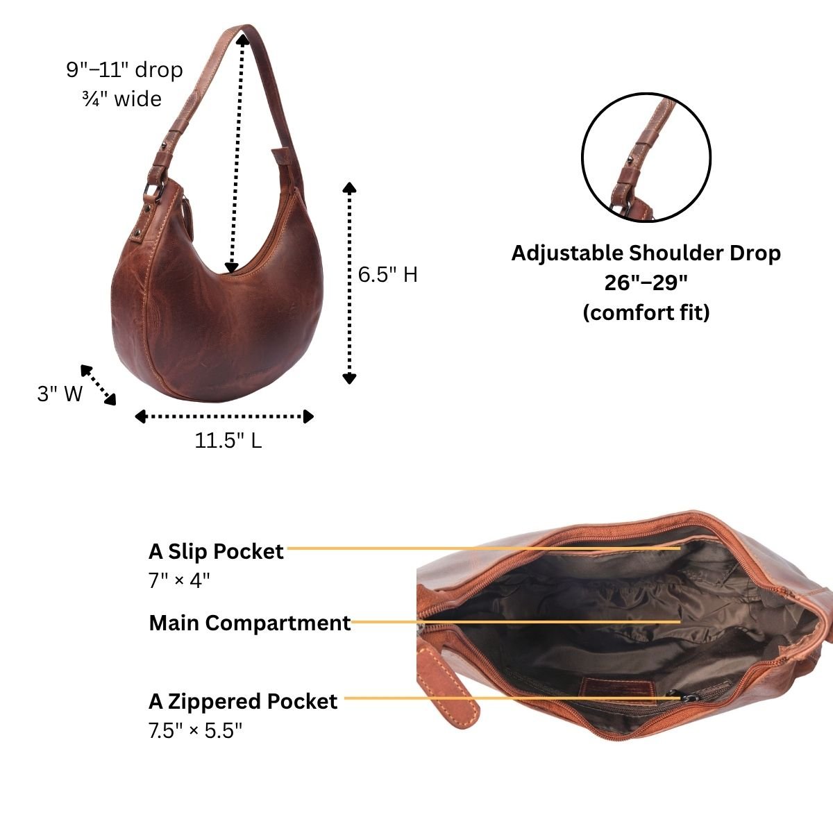 Chestnut leather Selene Hobo shoulder bag by Minori Leather, featuring a spacious design and soft textured finish.